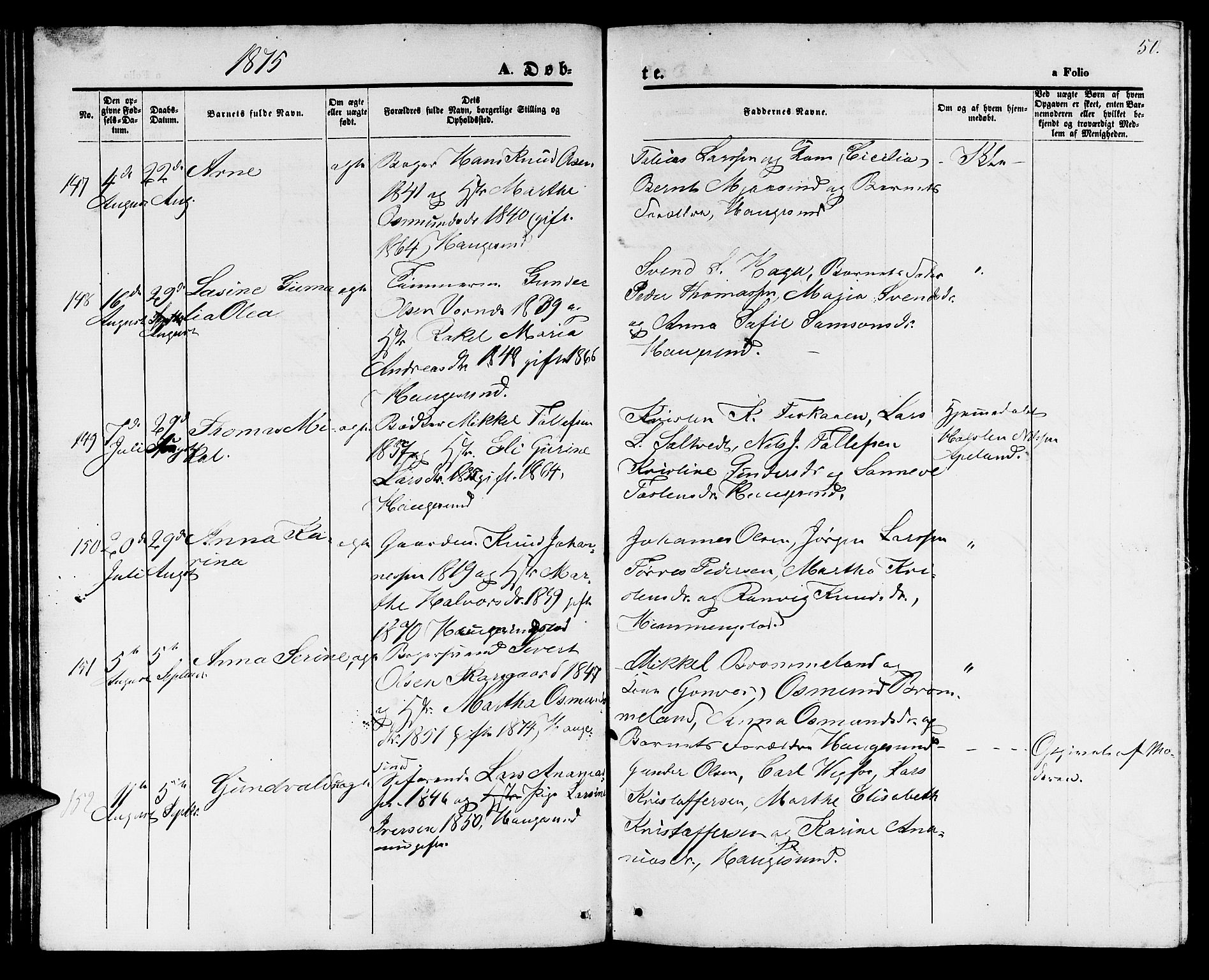 Haugesund sokneprestkontor, SAST/A -101863/H/Ha/Hab/L0001: Parish register (copy) no. B 1, 1873-1881, p. 50