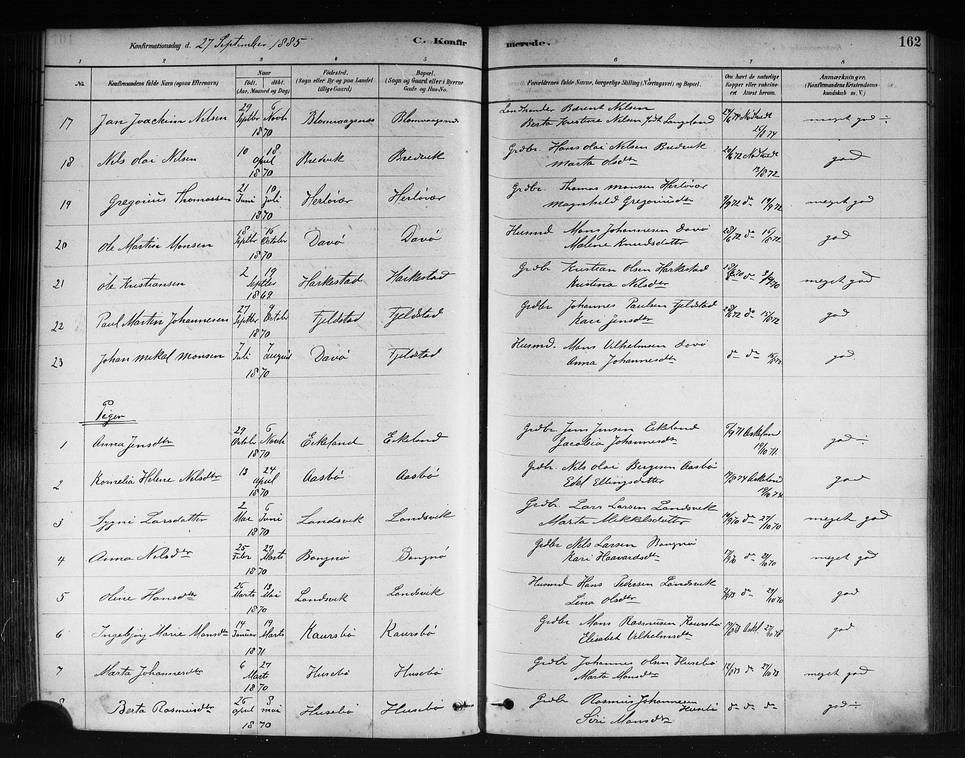 Herdla Sokneprestembete, AV/SAB-A-75701/H/Haa: Parish register (official) no. A 3, 1878-1890, p. 162