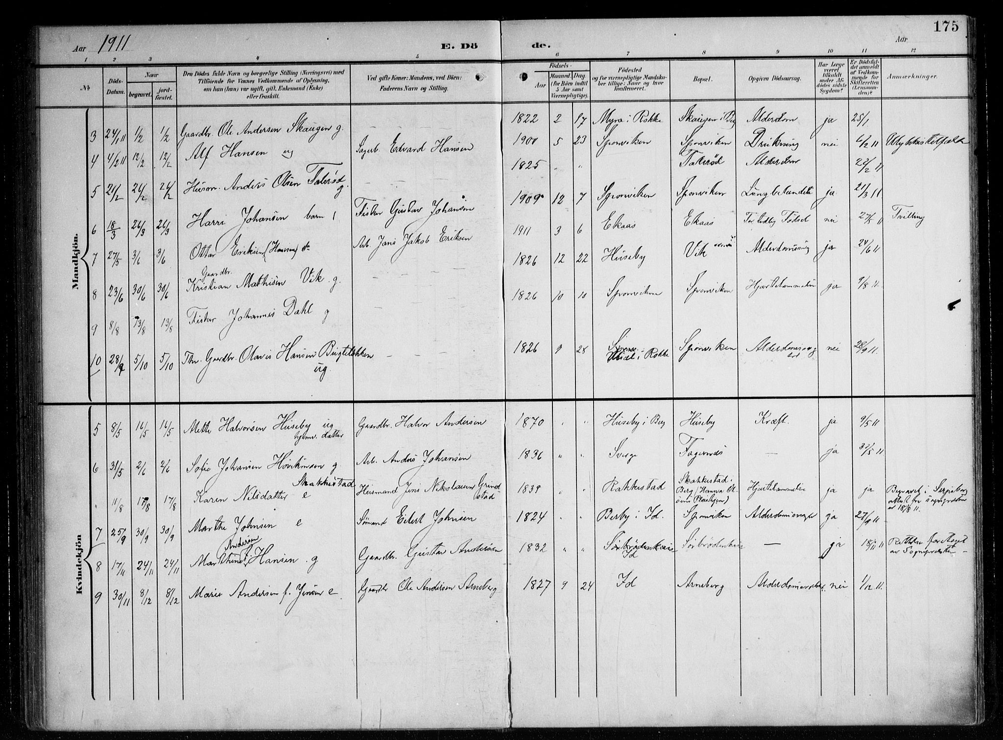 Berg prestekontor Kirkebøker, AV/SAO-A-10902/F/Fa/L0008: Parish register (official) no. I 8, 1902-1920, p. 175