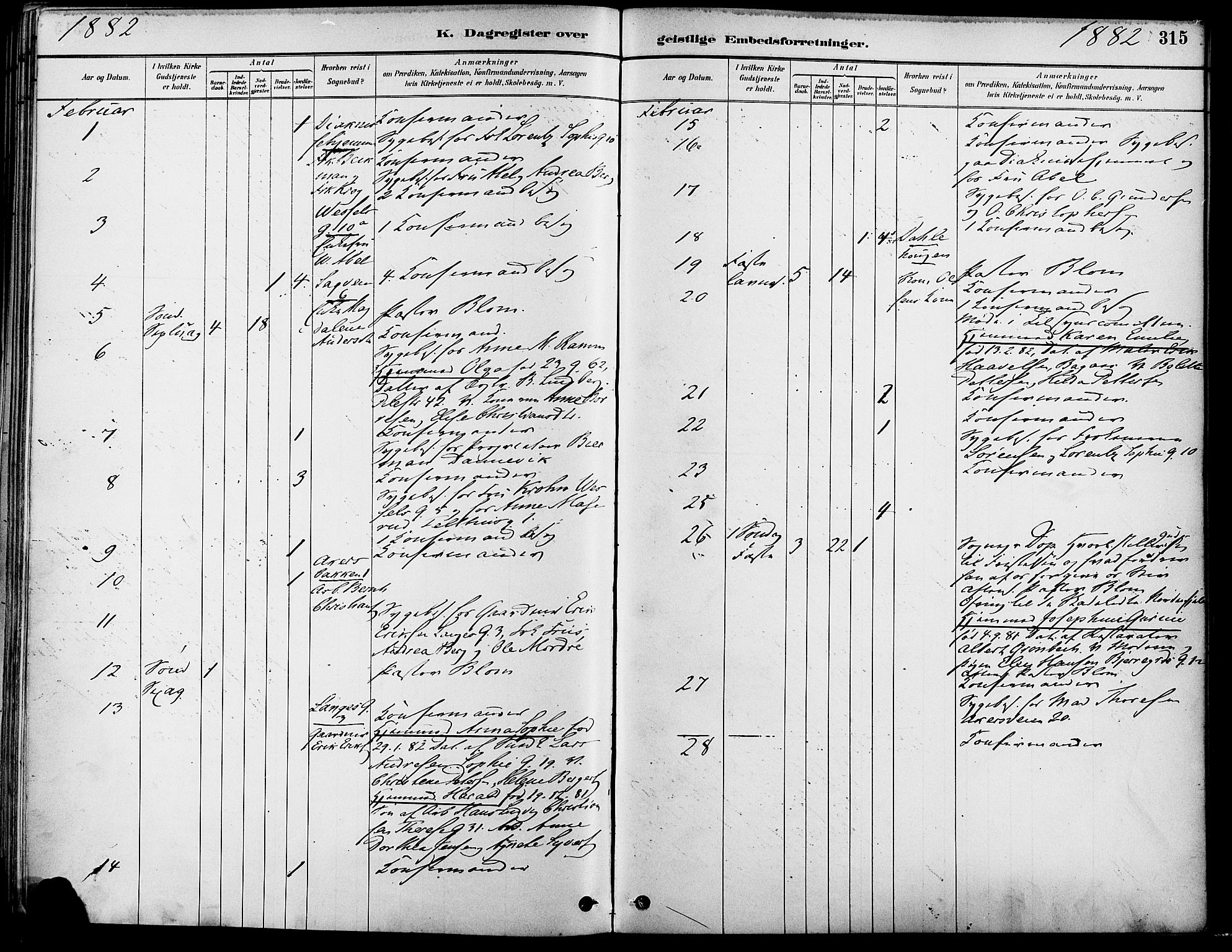 Gamle Aker prestekontor Kirkebøker, SAO/A-10617a/F/L0007: Parish register (official) no. 7, 1882-1890, p. 315