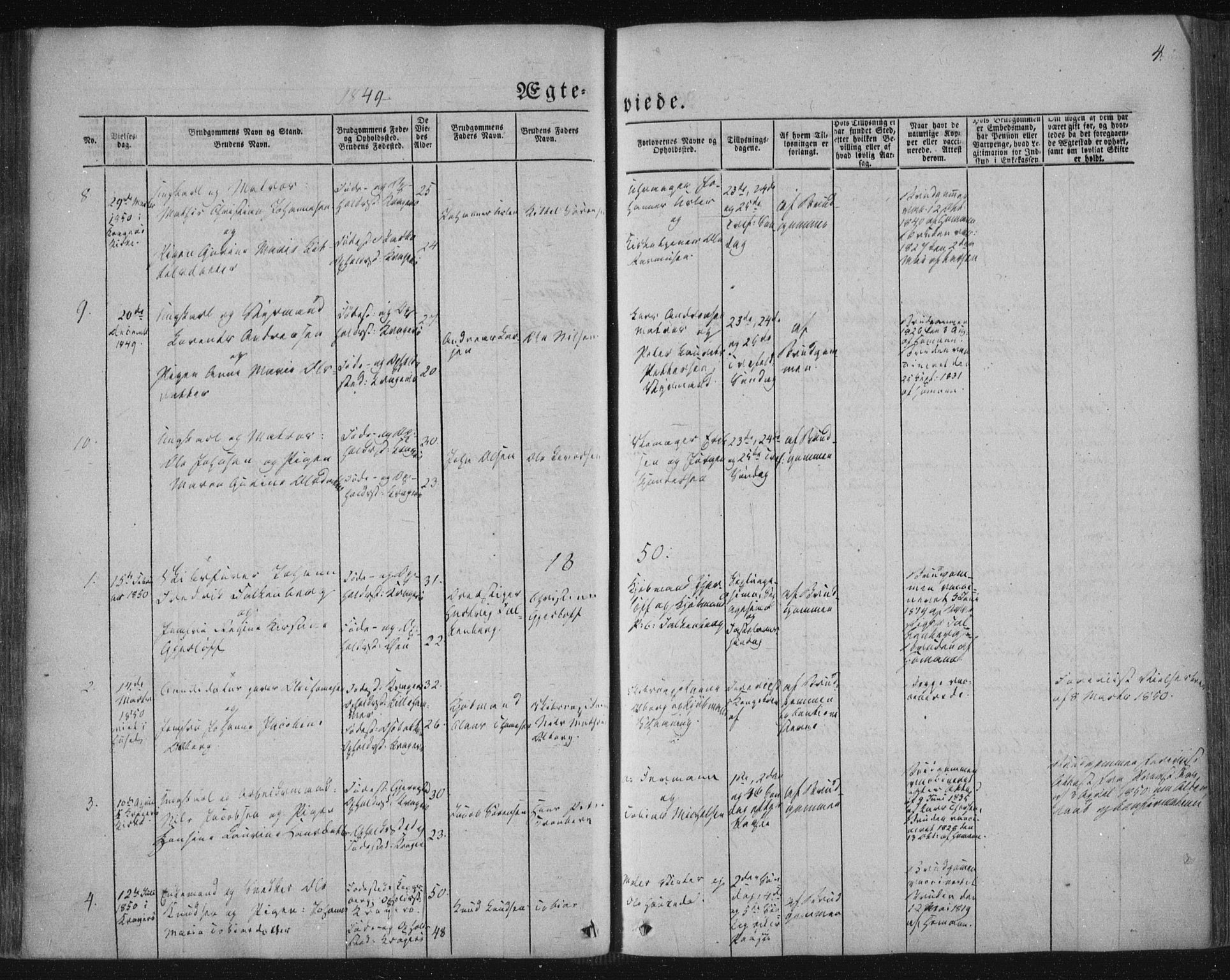 Kragerø kirkebøker, SAKO/A-278/F/Fa/L0006: Parish register (official) no. 6, 1847-1861, p. 4