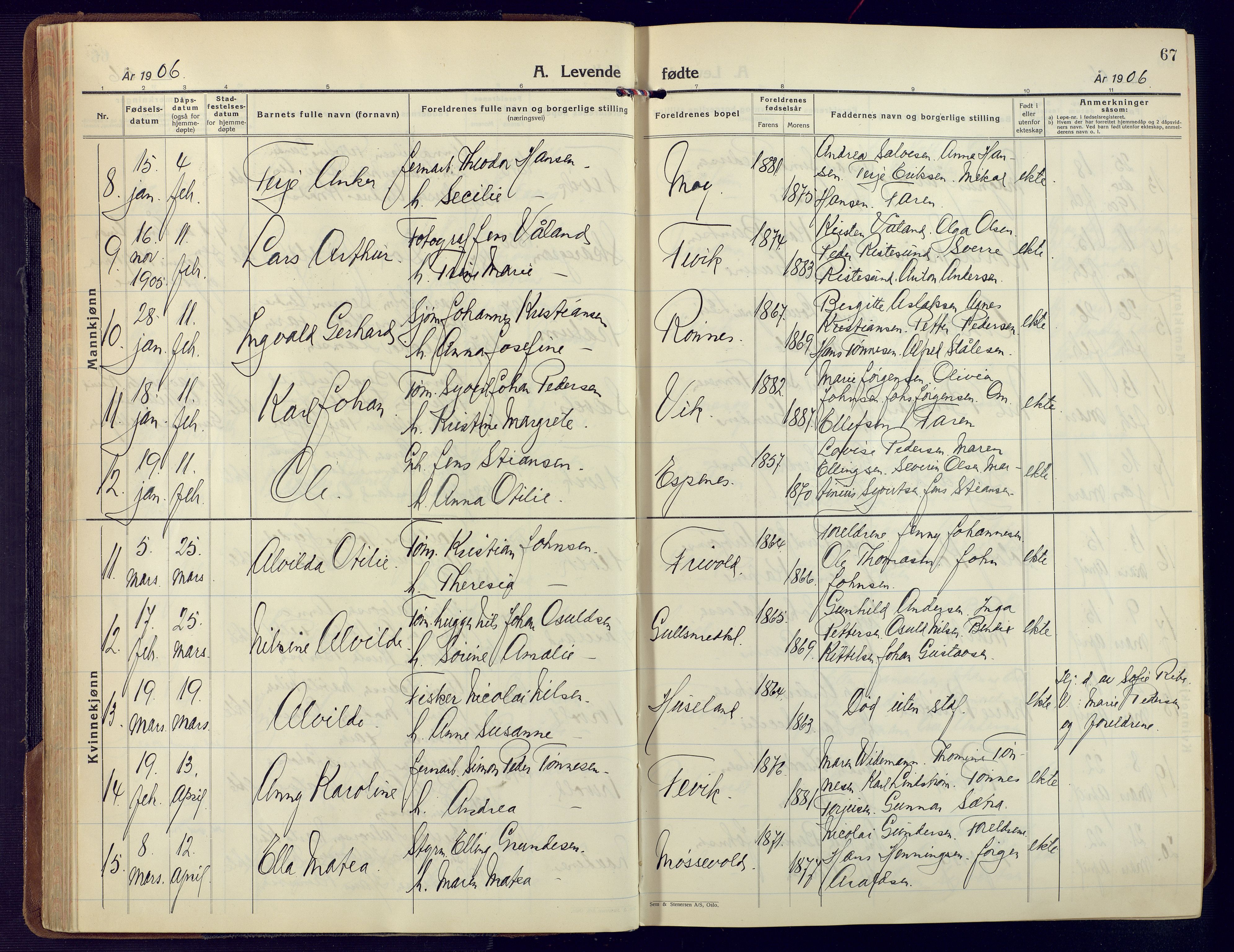 Fjære sokneprestkontor, AV/SAK-1111-0011/F/Fa/L0004: Parish register (official) no. A 4, 1902-1925, p. 67