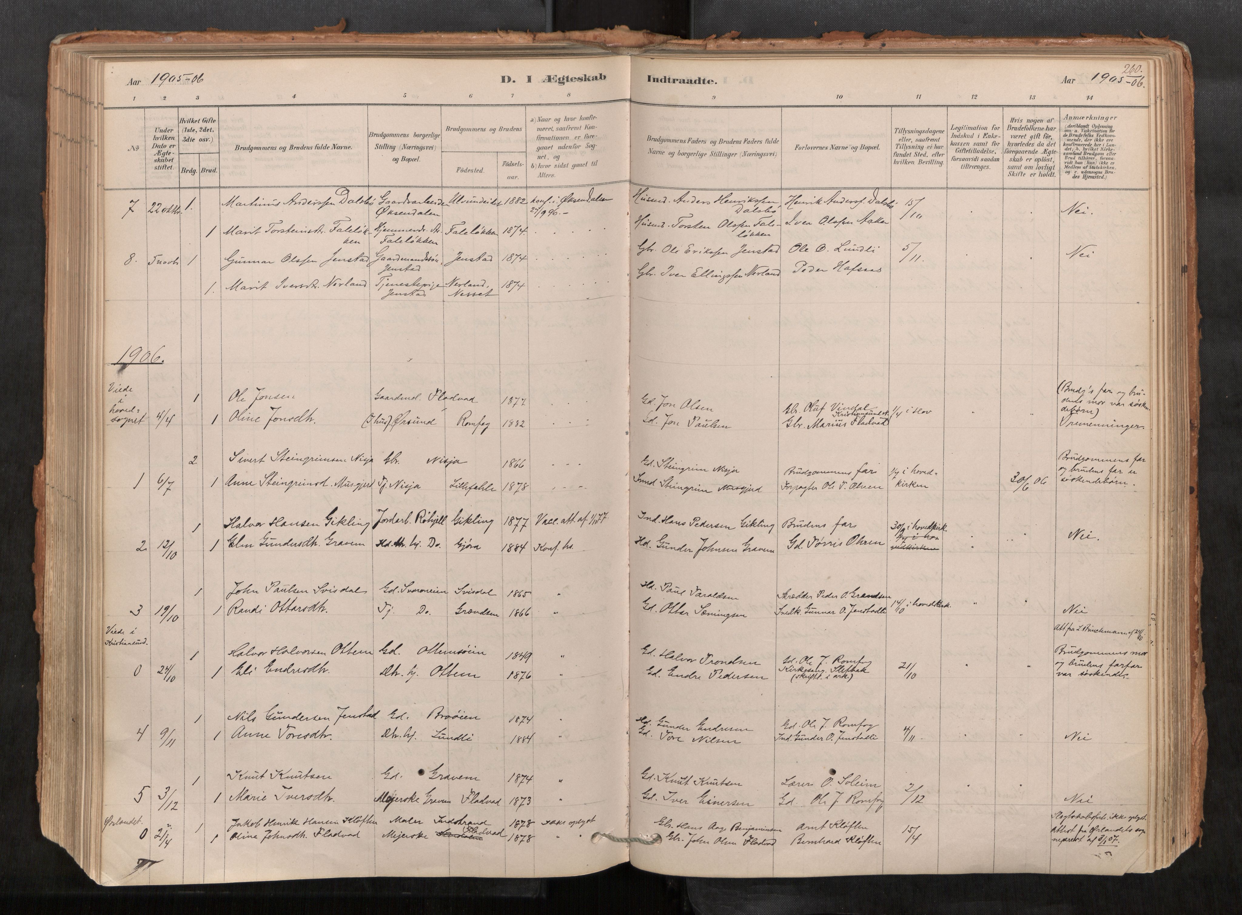 Sunndal sokneprestkontor, AV/SAT-A-1085/1/I/I1/I1a/L0001: Parish register (official) no. 1, 1877-1914, p. 260