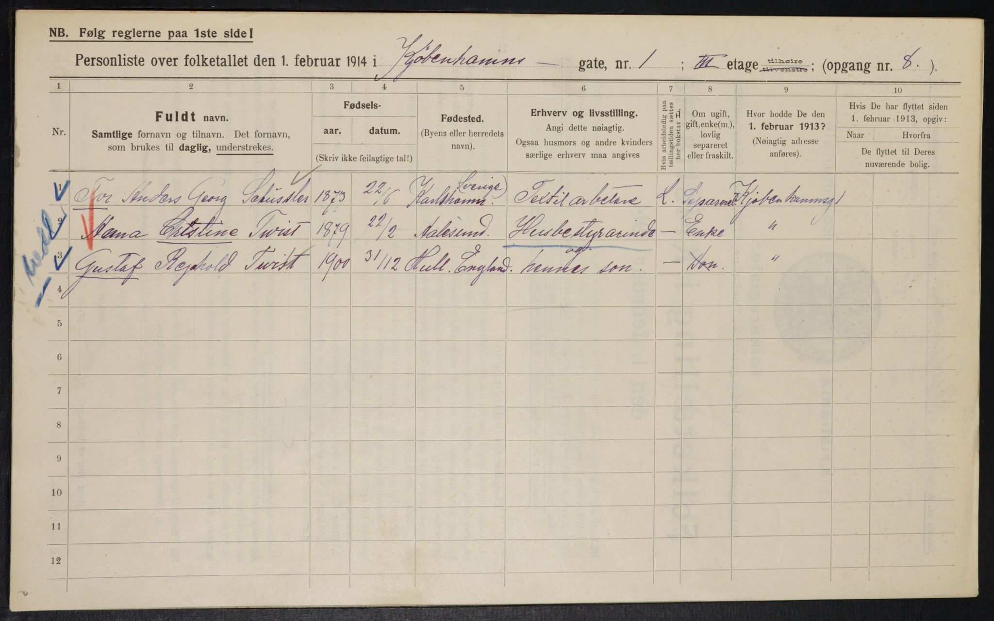 OBA, Municipal Census 1914 for Kristiania, 1914, p. 54916