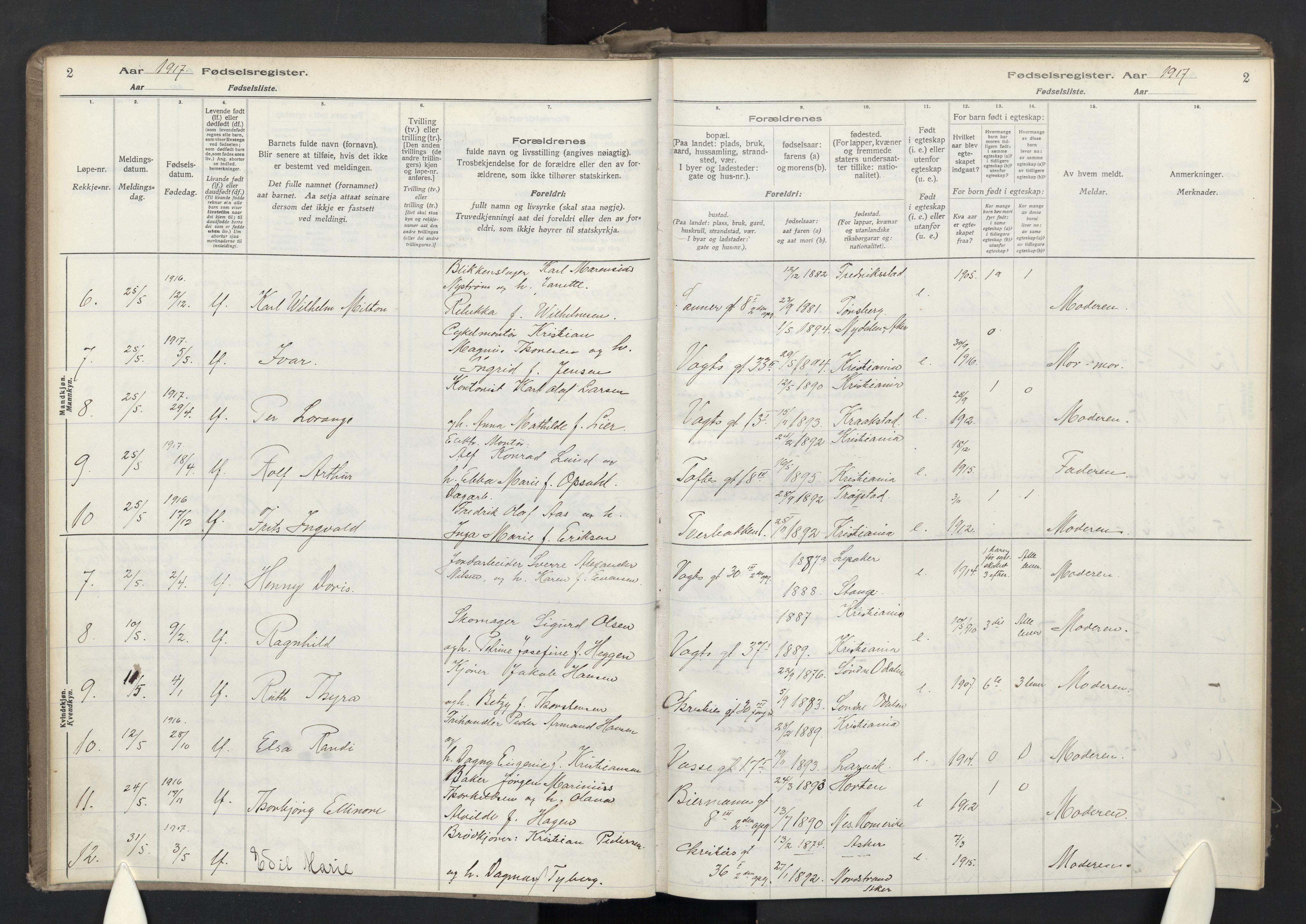 Lilleborg prestekontor Kirkebøker, SAO/A-10343a/J/L0001: Birth register no. 1, 1917-1944, p. 2