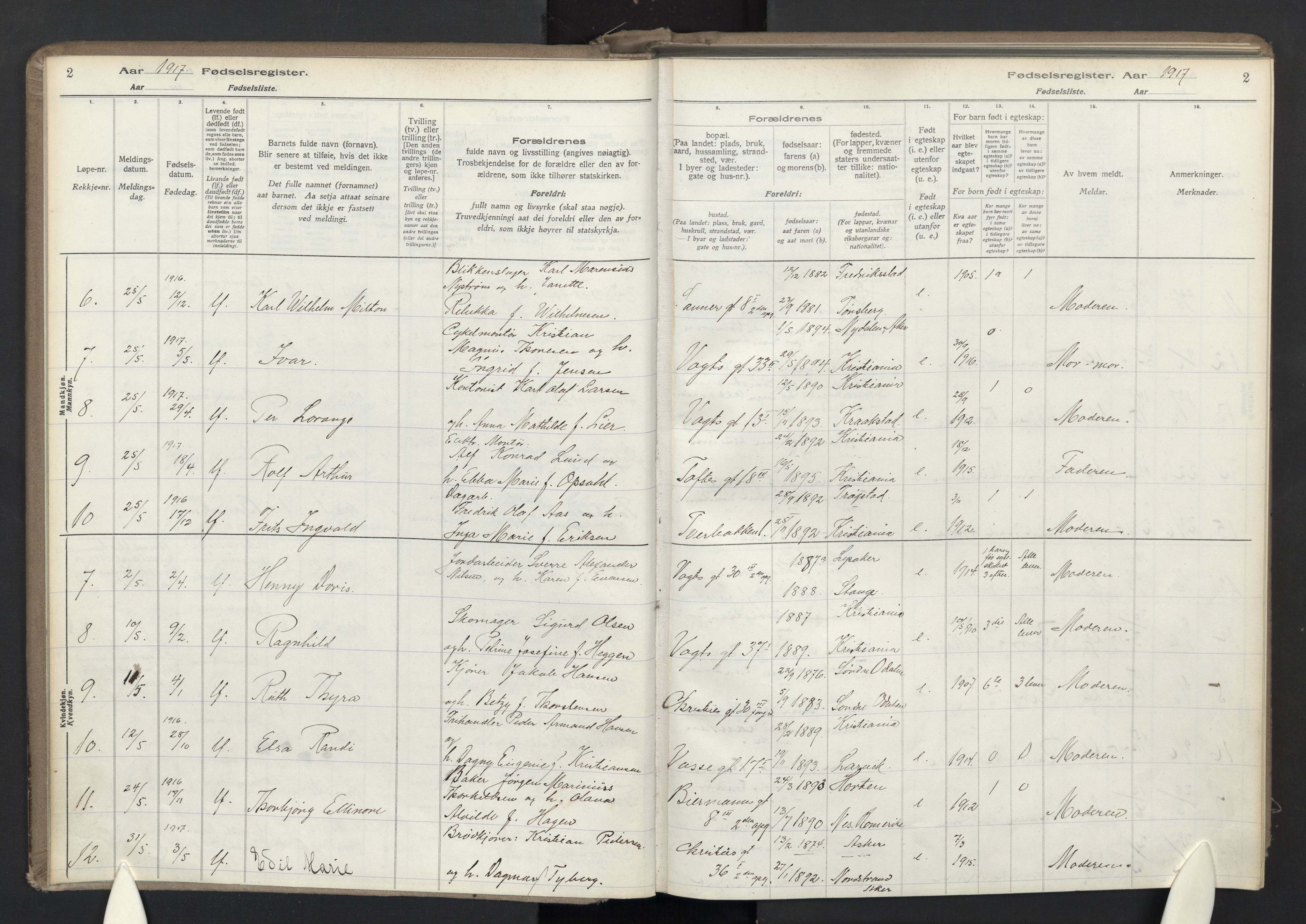 Lilleborg prestekontor Kirkebøker, AV/SAO-A-10343a/J/L0001: Birth register no. 1, 1917-1944, p. 2
