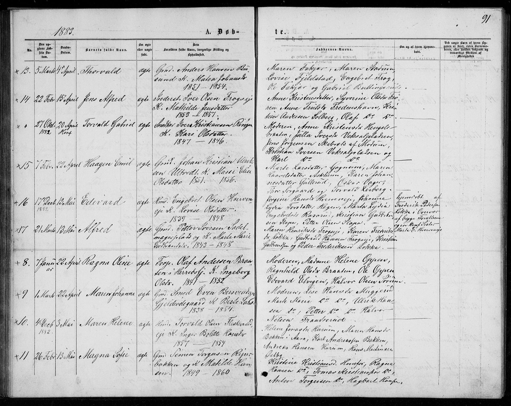 Norderhov kirkebøker, AV/SAKO-A-237/G/Ga/L0007: Parish register (copy) no. I 7, 1877-1887, p. 91