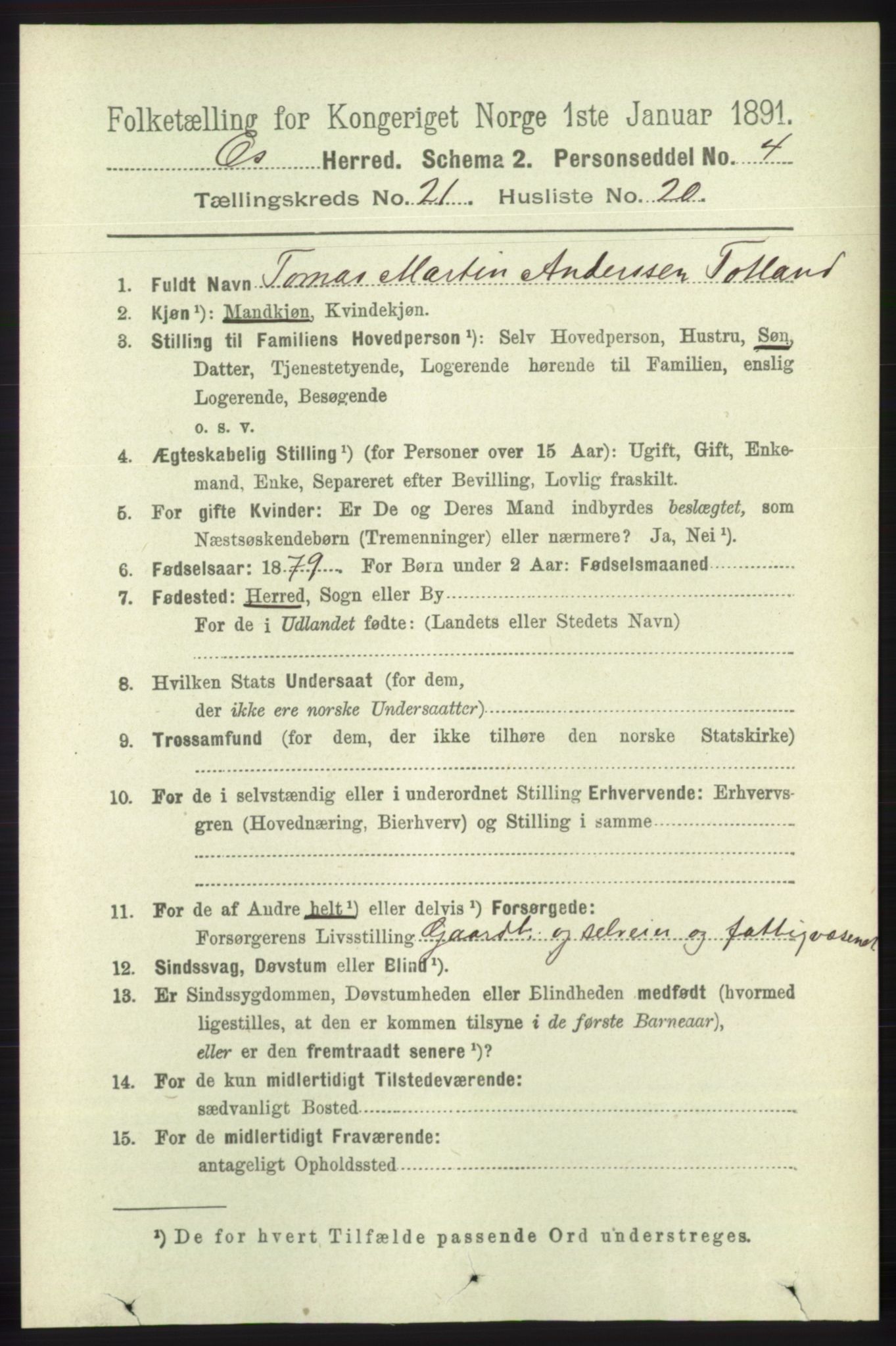 RA, 1891 census for 1243 Os, 1891, p. 4980