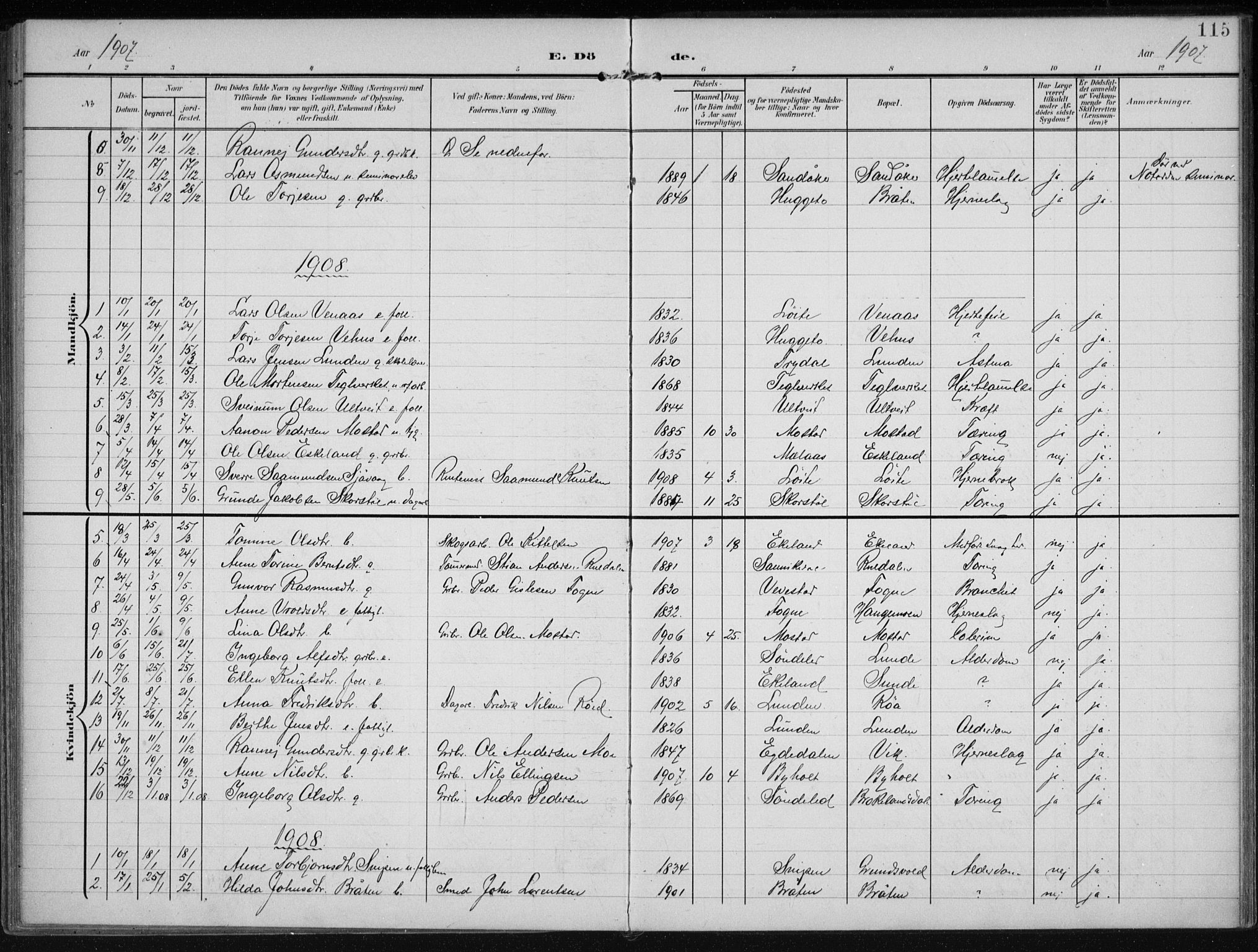 Gjerstad sokneprestkontor, AV/SAK-1111-0014/F/Fa/Faa/L0011: Parish register (official) no. A 11, 1903-1914, p. 115