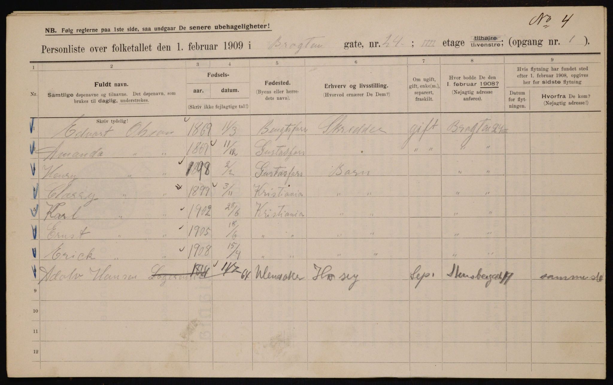 OBA, Municipal Census 1909 for Kristiania, 1909, p. 9302