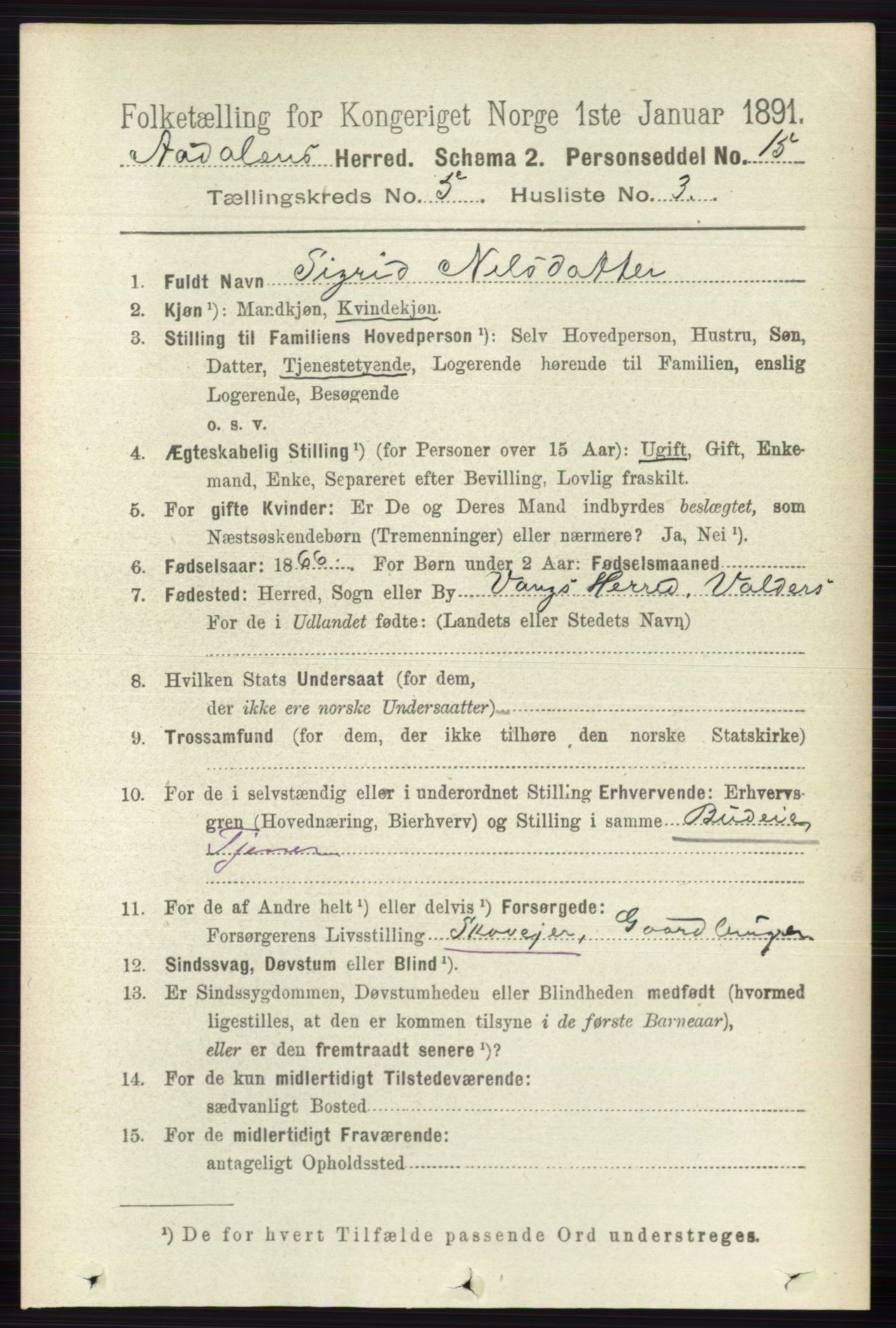 RA, 1891 census for 0614 Ådal, 1891, p. 2039