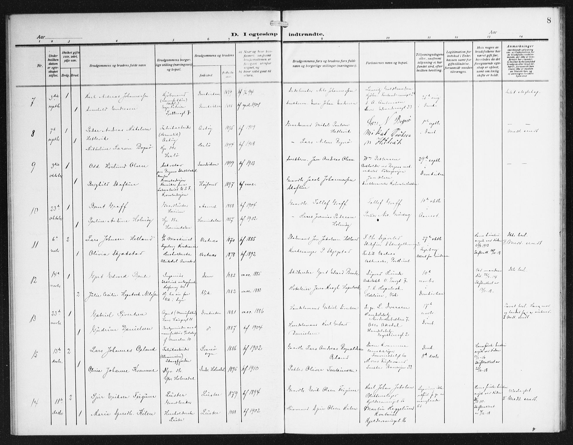 Domkirken sokneprestembete, SAB/A-74801/H/Haa/L0067: Curate's parish register no. A 5, 1915-1934, p. 8