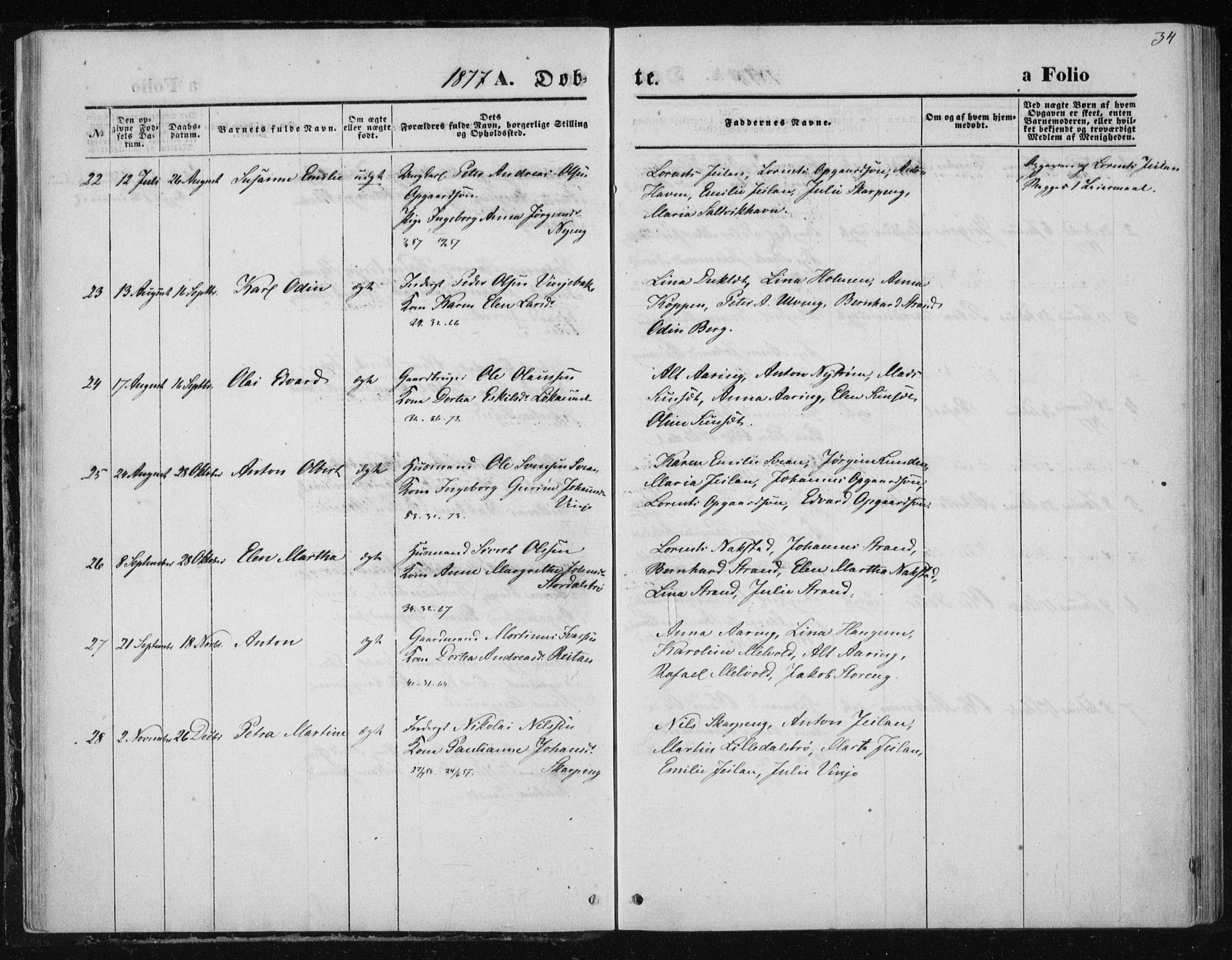 Ministerialprotokoller, klokkerbøker og fødselsregistre - Nord-Trøndelag, SAT/A-1458/733/L0324: Parish register (official) no. 733A03, 1870-1883, p. 34