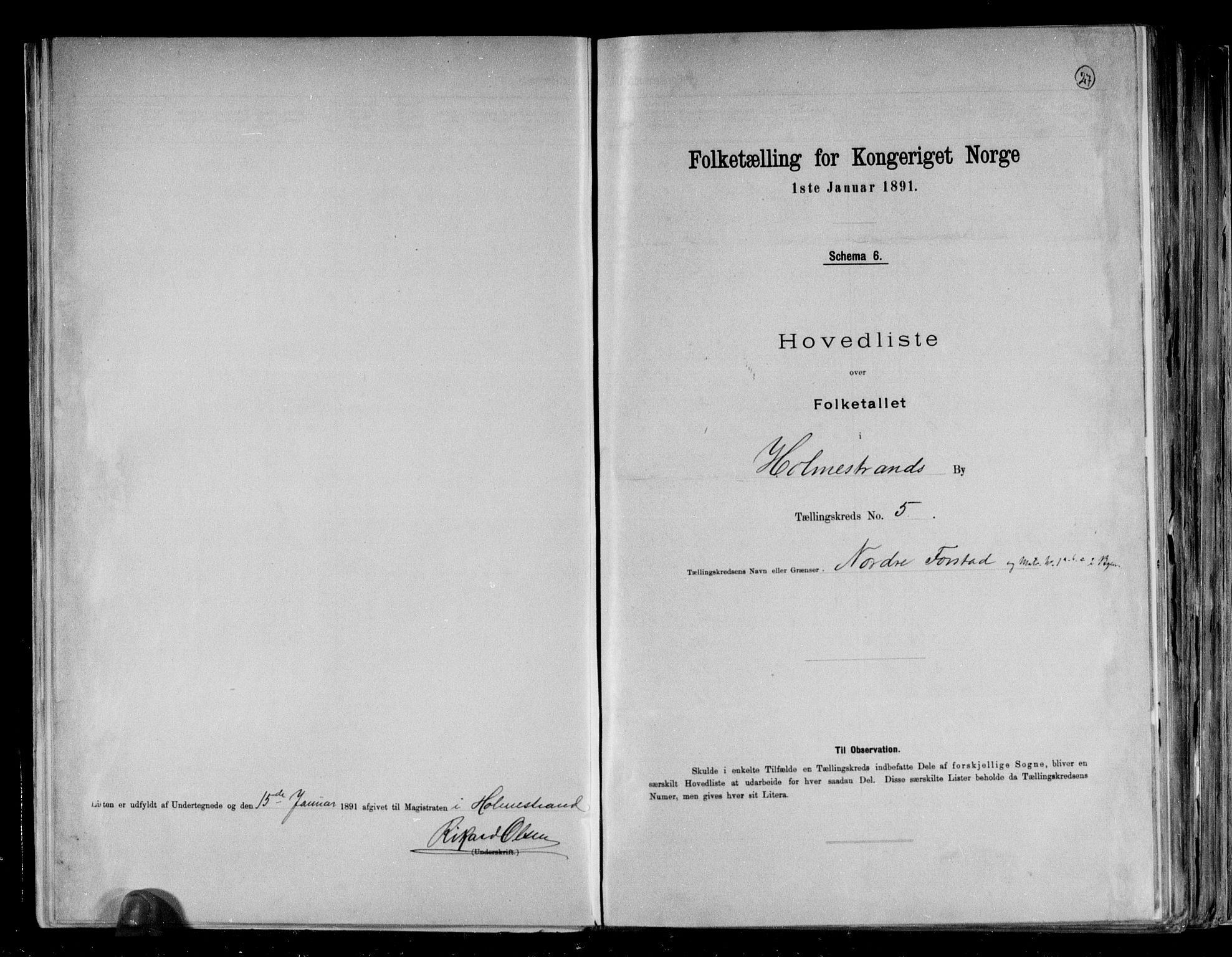 RA, 1891 census for 0702 Holmestrand, 1891, p. 13