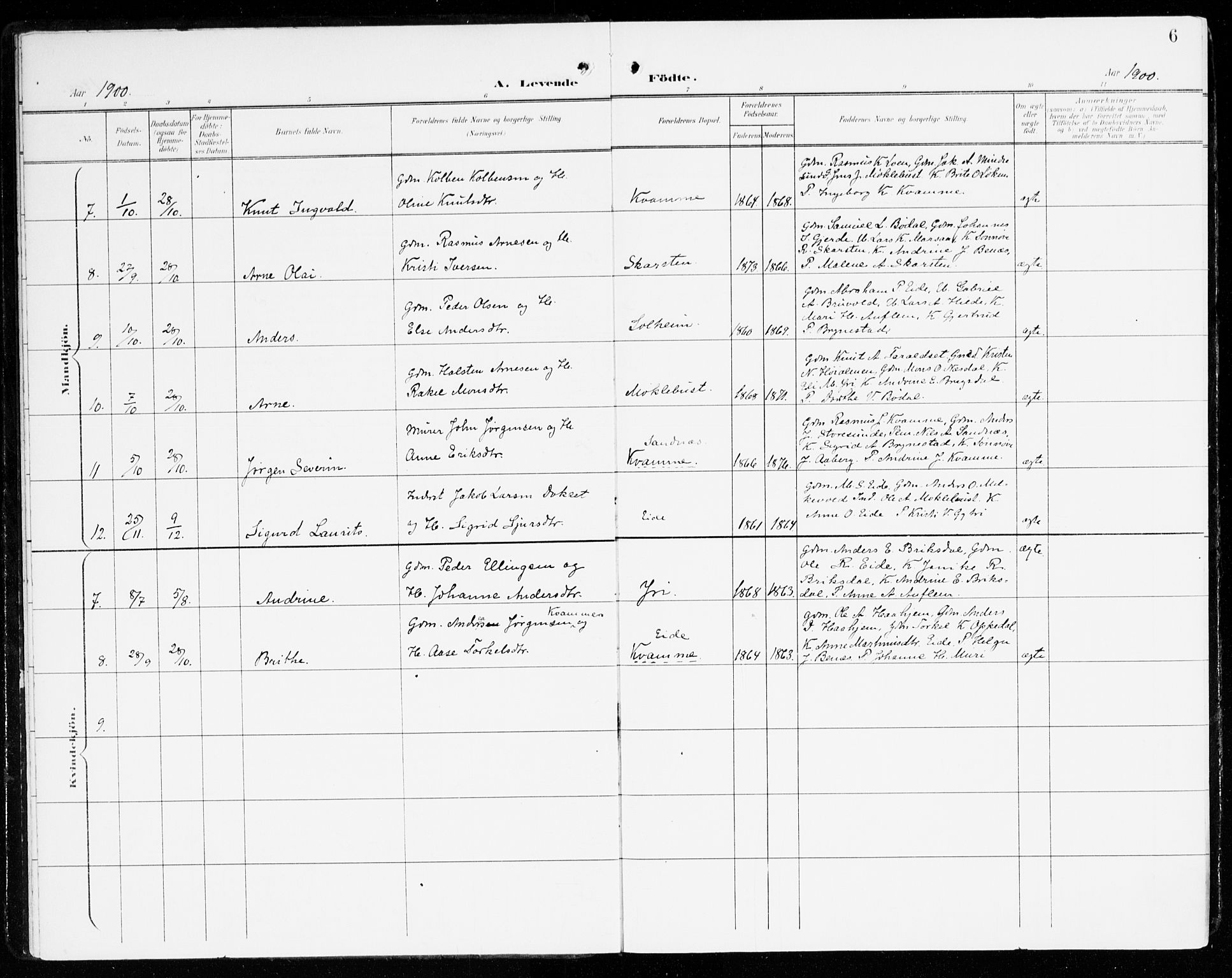 Innvik sokneprestembete, SAB/A-80501: Parish register (official) no. C 2, 1900-1920, p. 6