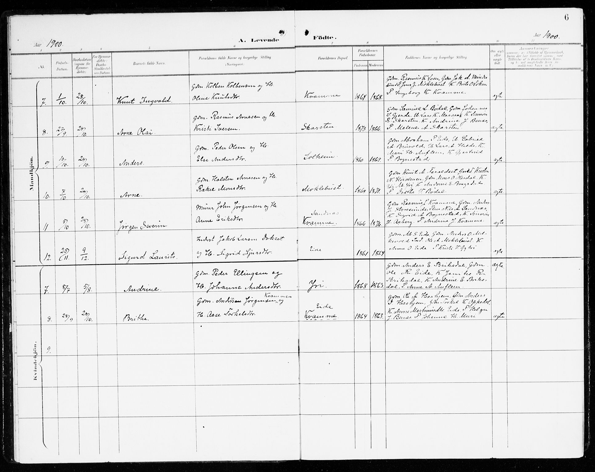 Innvik sokneprestembete, AV/SAB-A-80501: Parish register (official) no. C 2, 1900-1920, p. 6