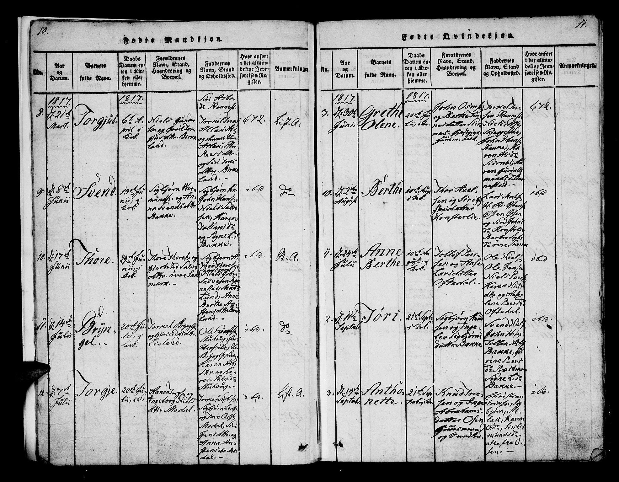 Bakke sokneprestkontor, SAK/1111-0002/F/Fa/Faa/L0003: Parish register (official) no. A 3, 1815-1835, p. 10-11