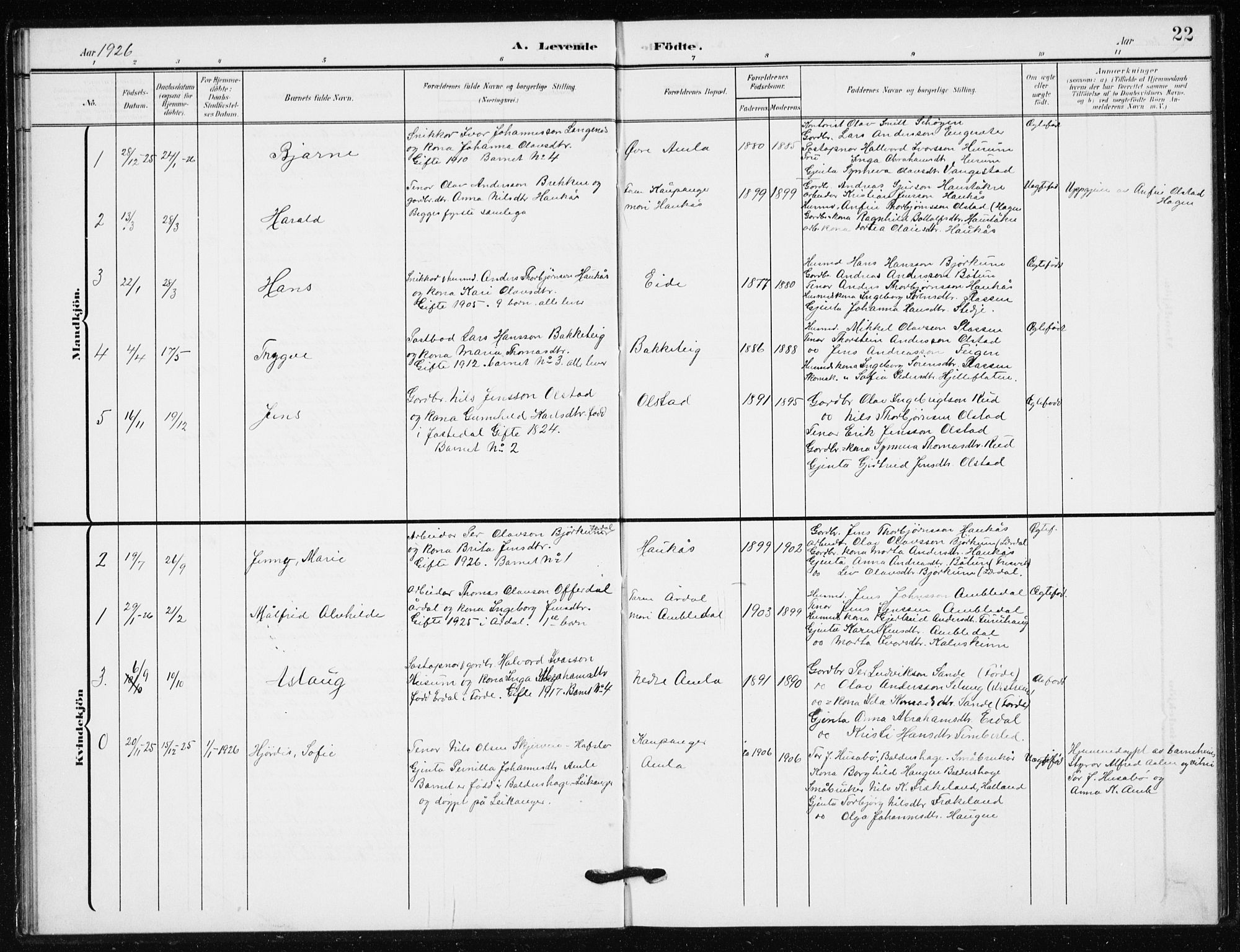 Sogndal sokneprestembete, SAB/A-81301/H/Hab/Habb/L0002: Parish register (copy) no. B 2, 1908-1933, p. 22