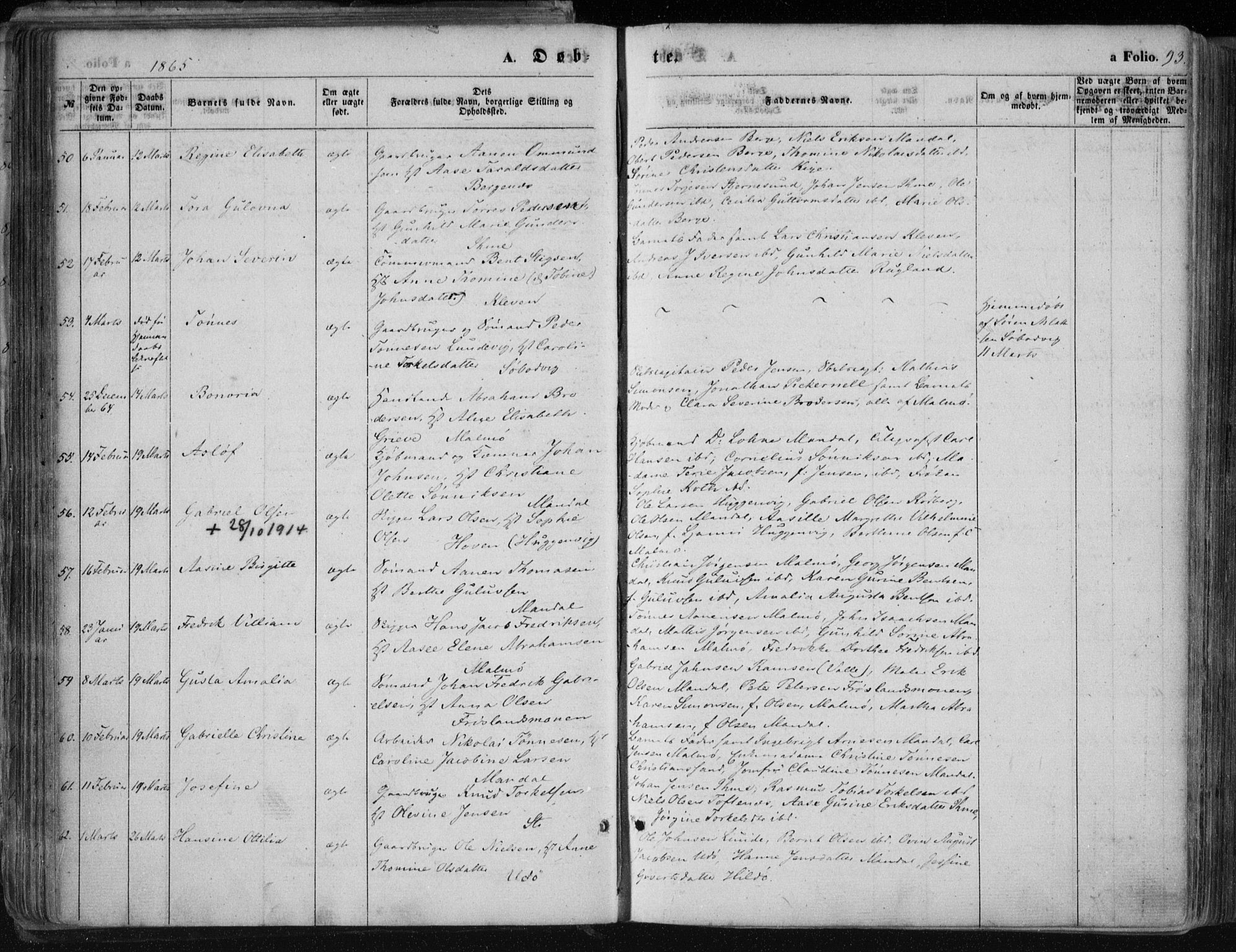 Mandal sokneprestkontor, AV/SAK-1111-0030/F/Fa/Faa/L0014: Parish register (official) no. A 14, 1859-1872, p. 93