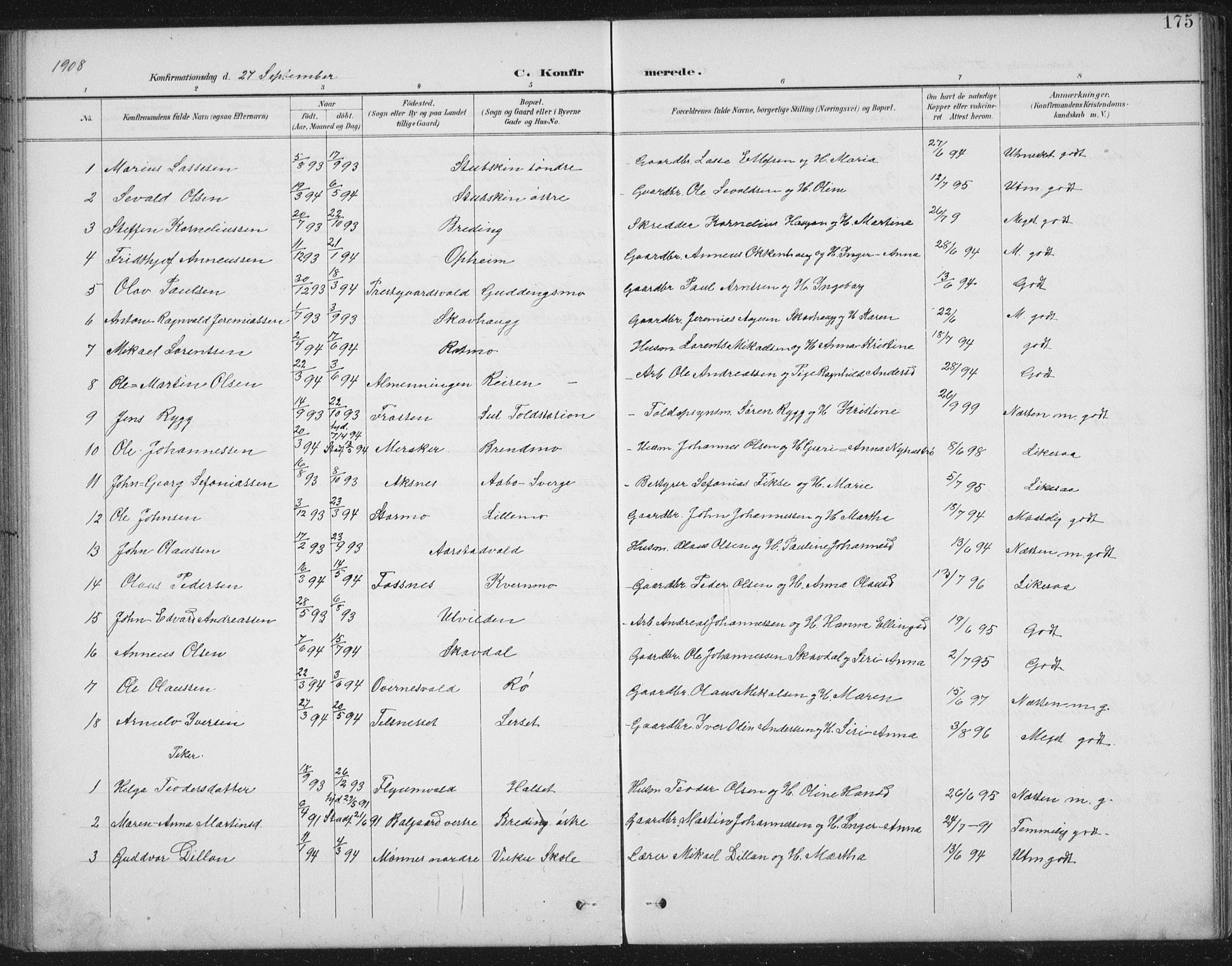 Ministerialprotokoller, klokkerbøker og fødselsregistre - Nord-Trøndelag, SAT/A-1458/724/L0269: Parish register (copy) no. 724C05, 1899-1920, p. 175