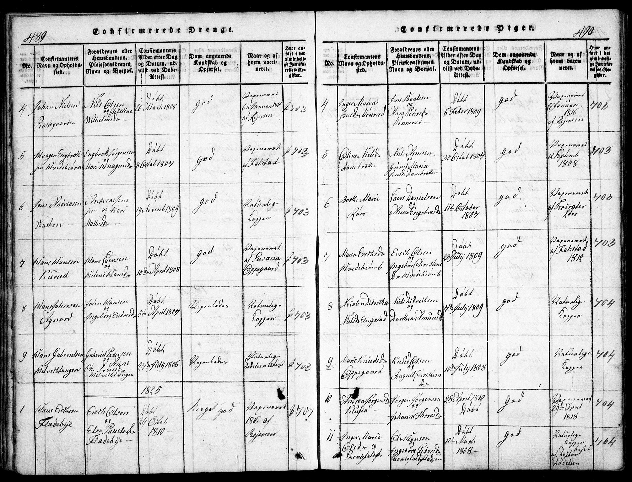 Nesodden prestekontor Kirkebøker, SAO/A-10013/G/Ga/L0001: Parish register (copy) no. I 1, 1814-1847, p. 489-490