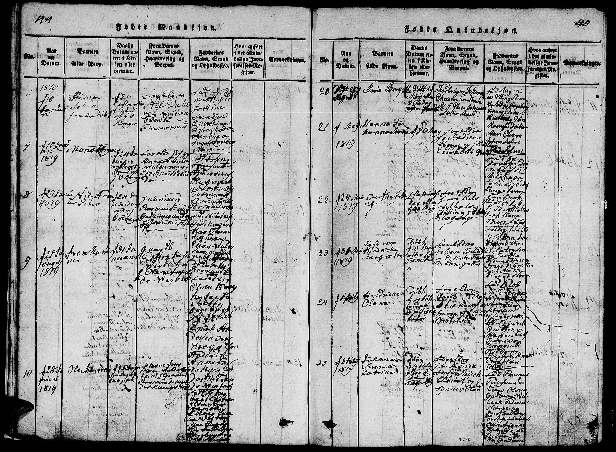 Ministerialprotokoller, klokkerbøker og fødselsregistre - Møre og Romsdal, AV/SAT-A-1454/528/L0423: Parish register (copy) no. 528C04, 1816-1827, p. 44-45