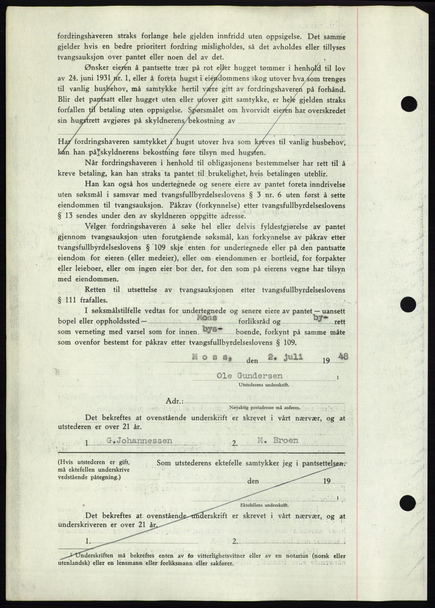 Moss sorenskriveri, AV/SAO-A-10168: Mortgage book no. B20, 1948-1948, Diary no: : 1807/1948