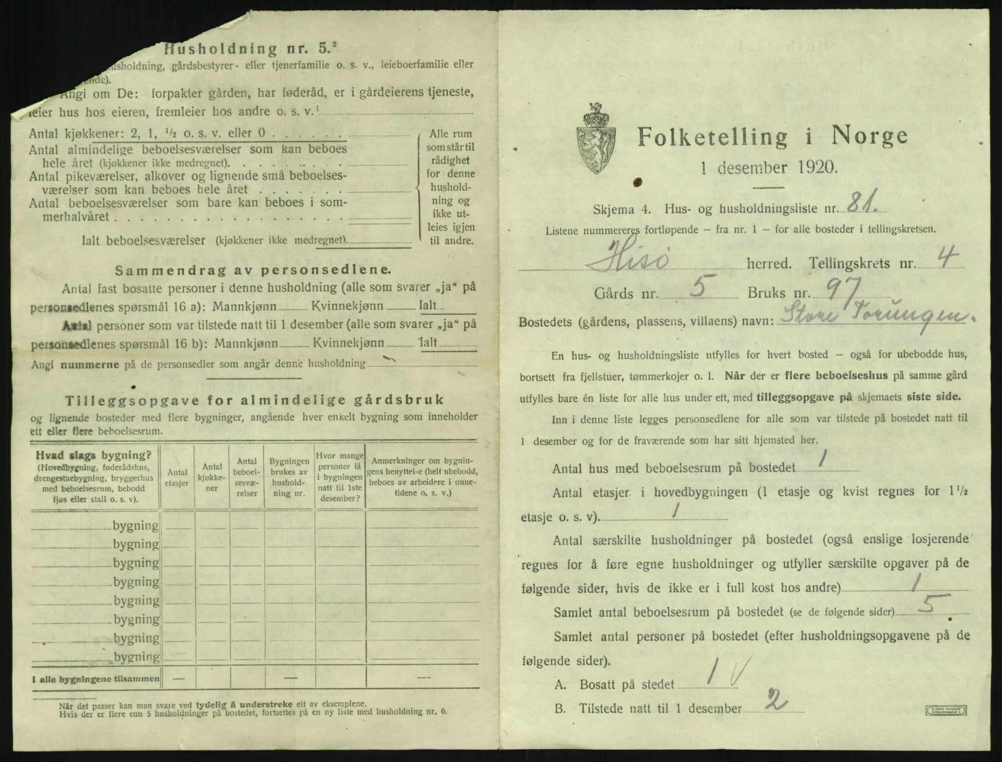 SAK, 1920 census for Hisøy, 1920, p. 1074