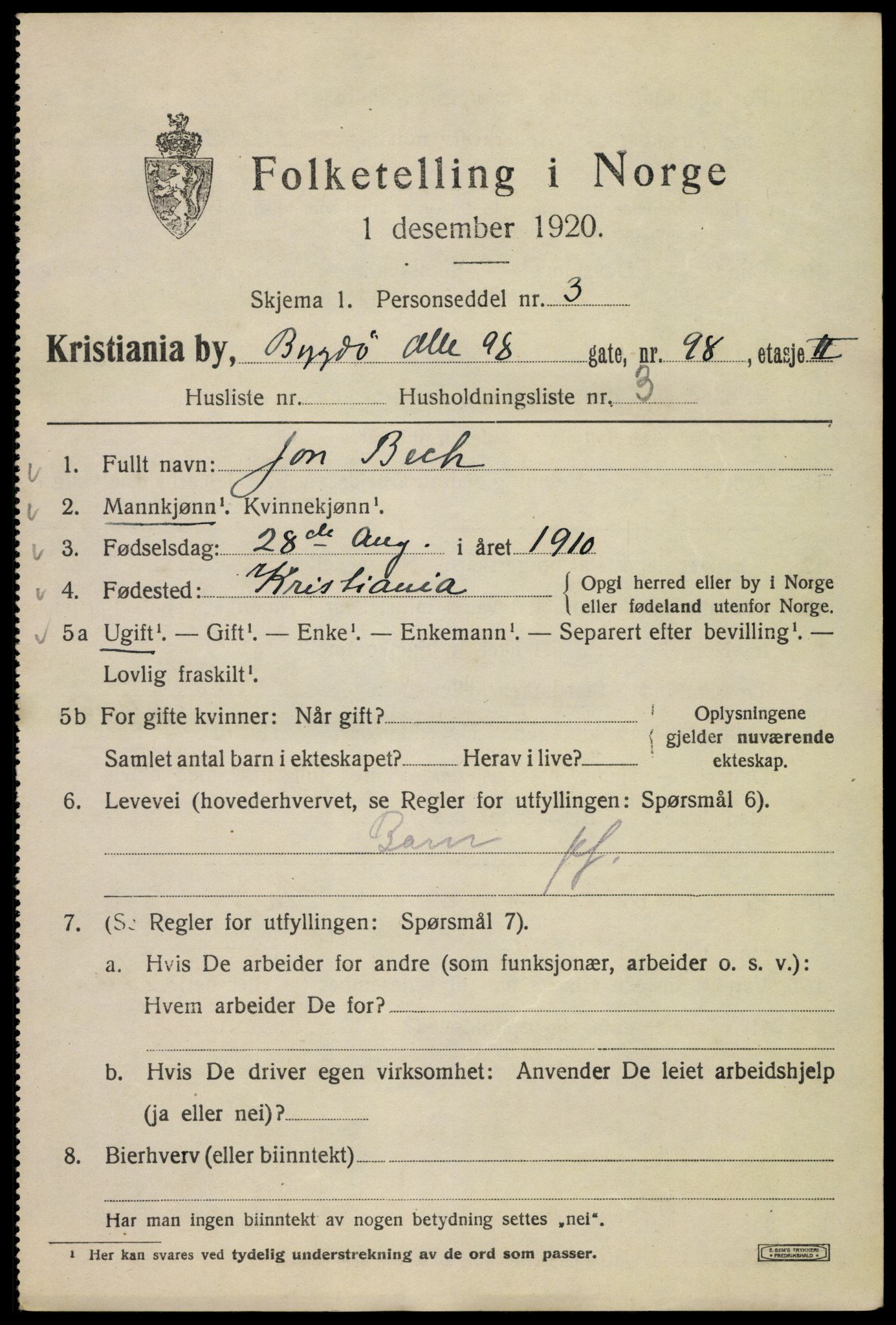 SAO, 1920 census for Kristiania, 1920, p. 180231