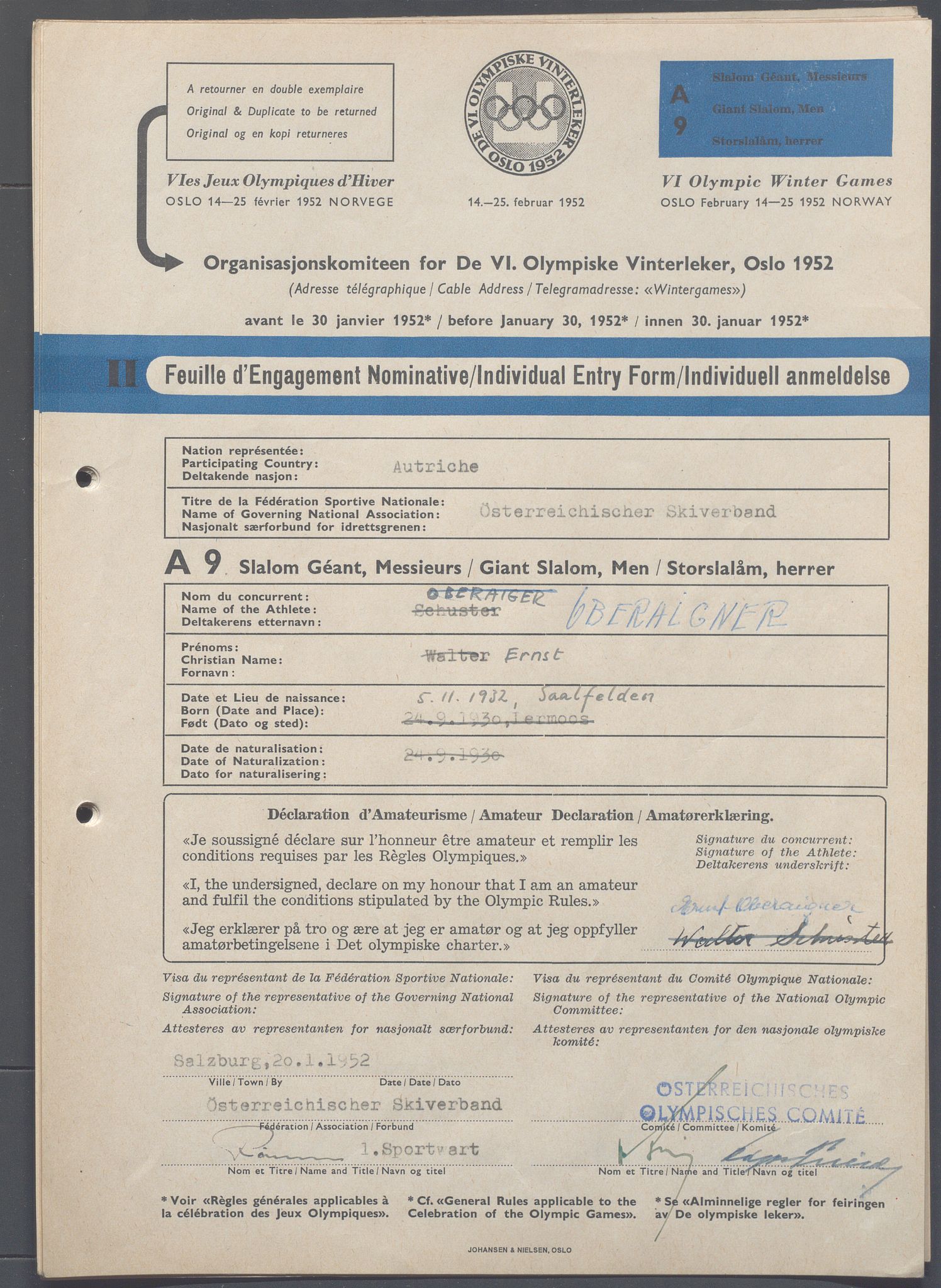 Organisasjonskomiteen for de VI. olympiske vinterleker, OBA/A-20130/H/Ha, 1951-1952, p. 719