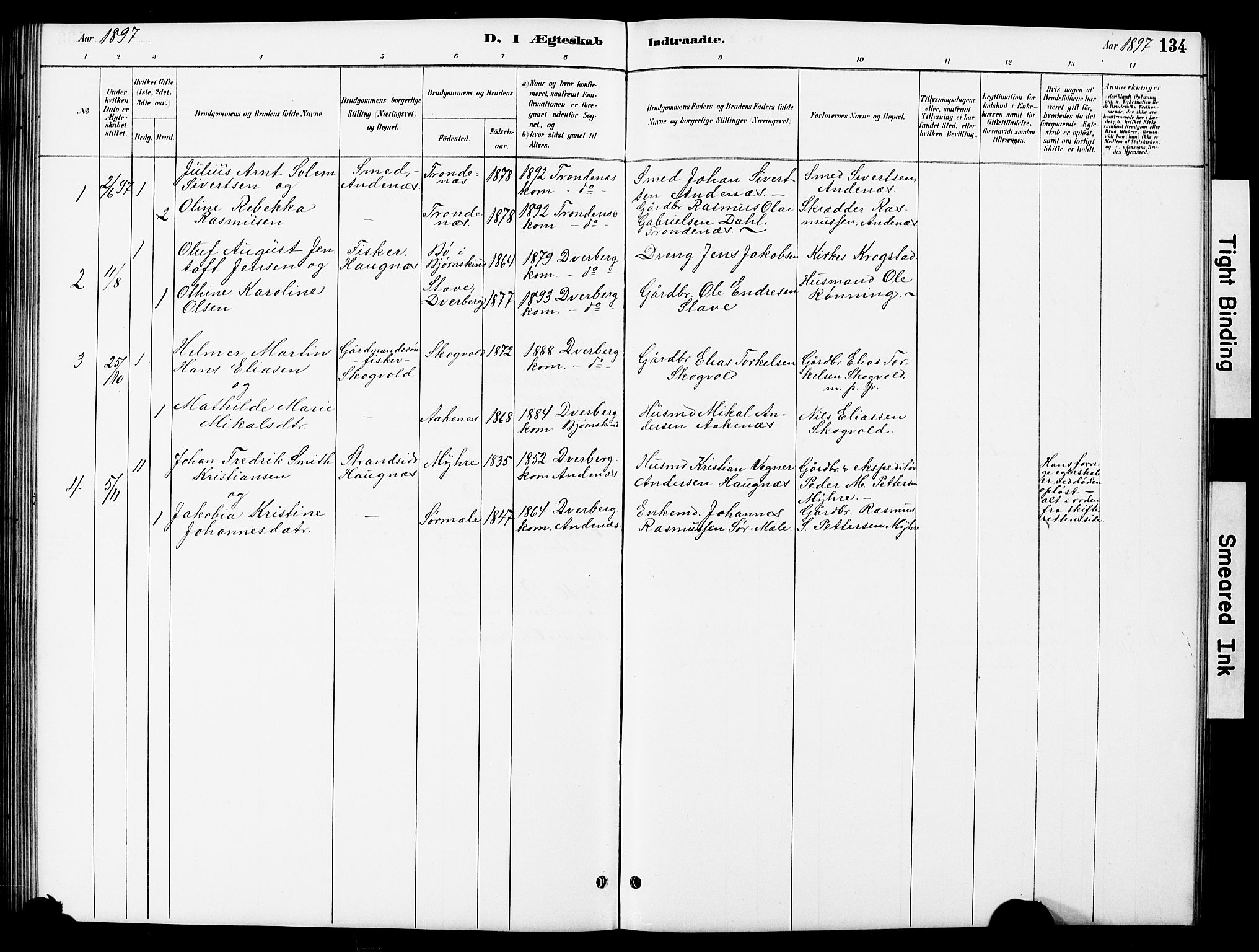 Ministerialprotokoller, klokkerbøker og fødselsregistre - Nordland, SAT/A-1459/897/L1413: Parish register (copy) no. 897C03, 1887-1903, p. 134
