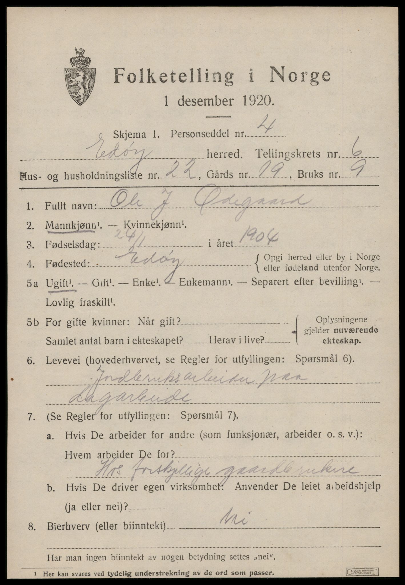 SAT, 1920 census for Edøy, 1920, p. 2032