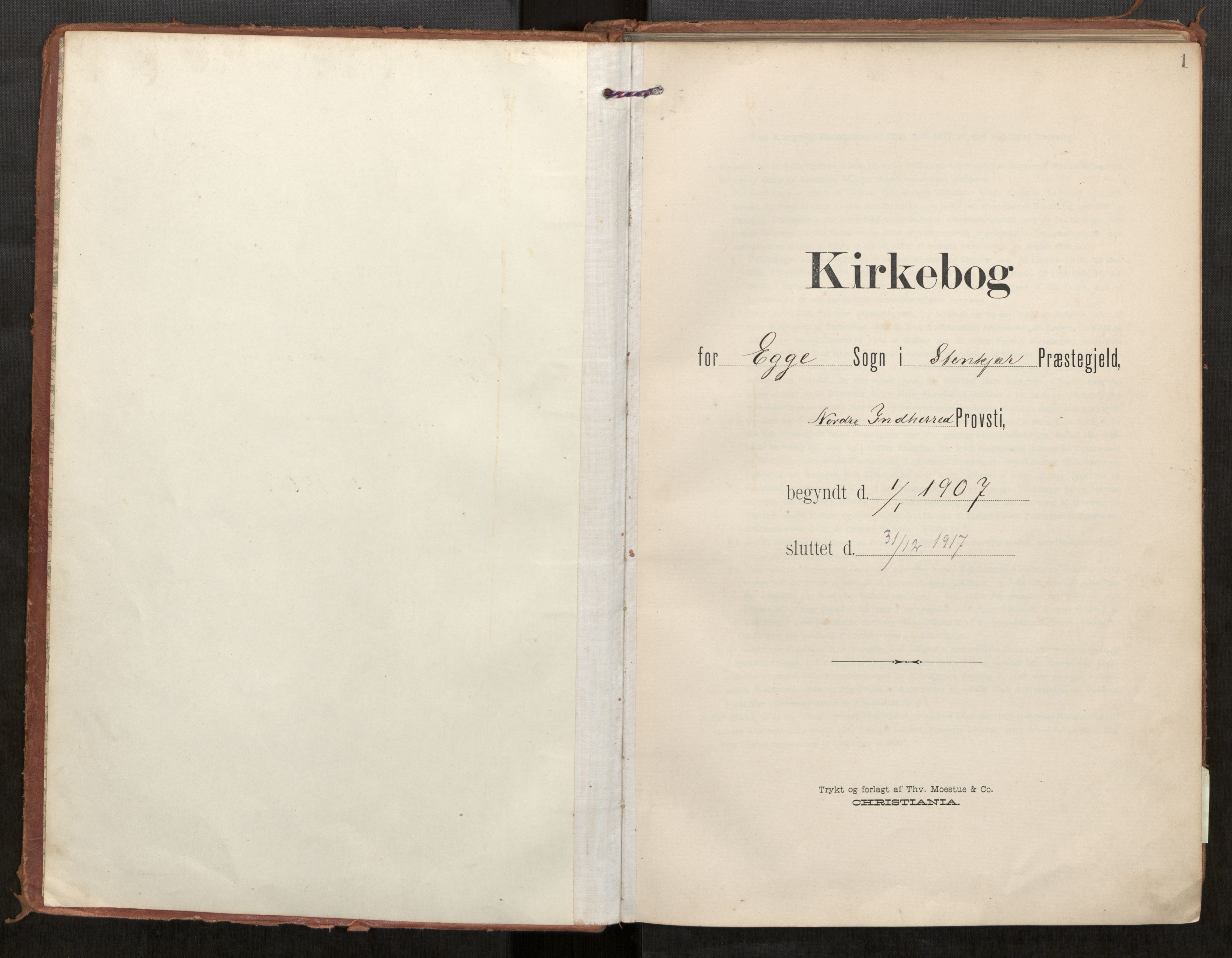 Steinkjer sokneprestkontor, SAT/A-1541/01/H/Ha/Haa/L0002: Parish register (official) no. 2, 1907-1917, p. 1