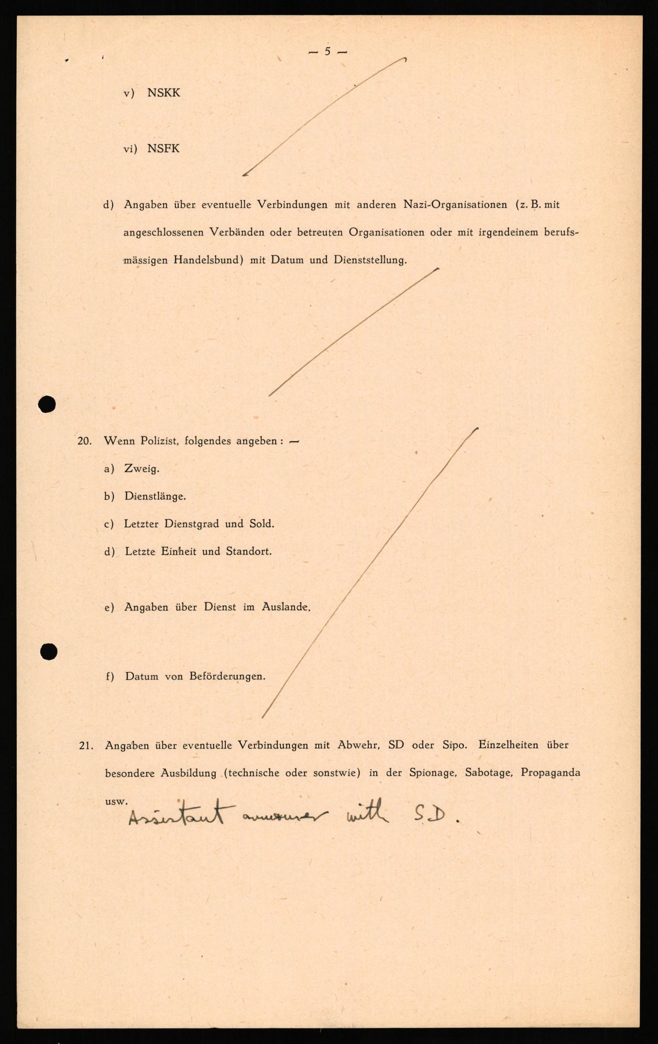 Forsvaret, Forsvarets overkommando II, RA/RAFA-3915/D/Db/L0031: CI Questionaires. Tyske okkupasjonsstyrker i Norge. Tyskere., 1945-1946, p. 14