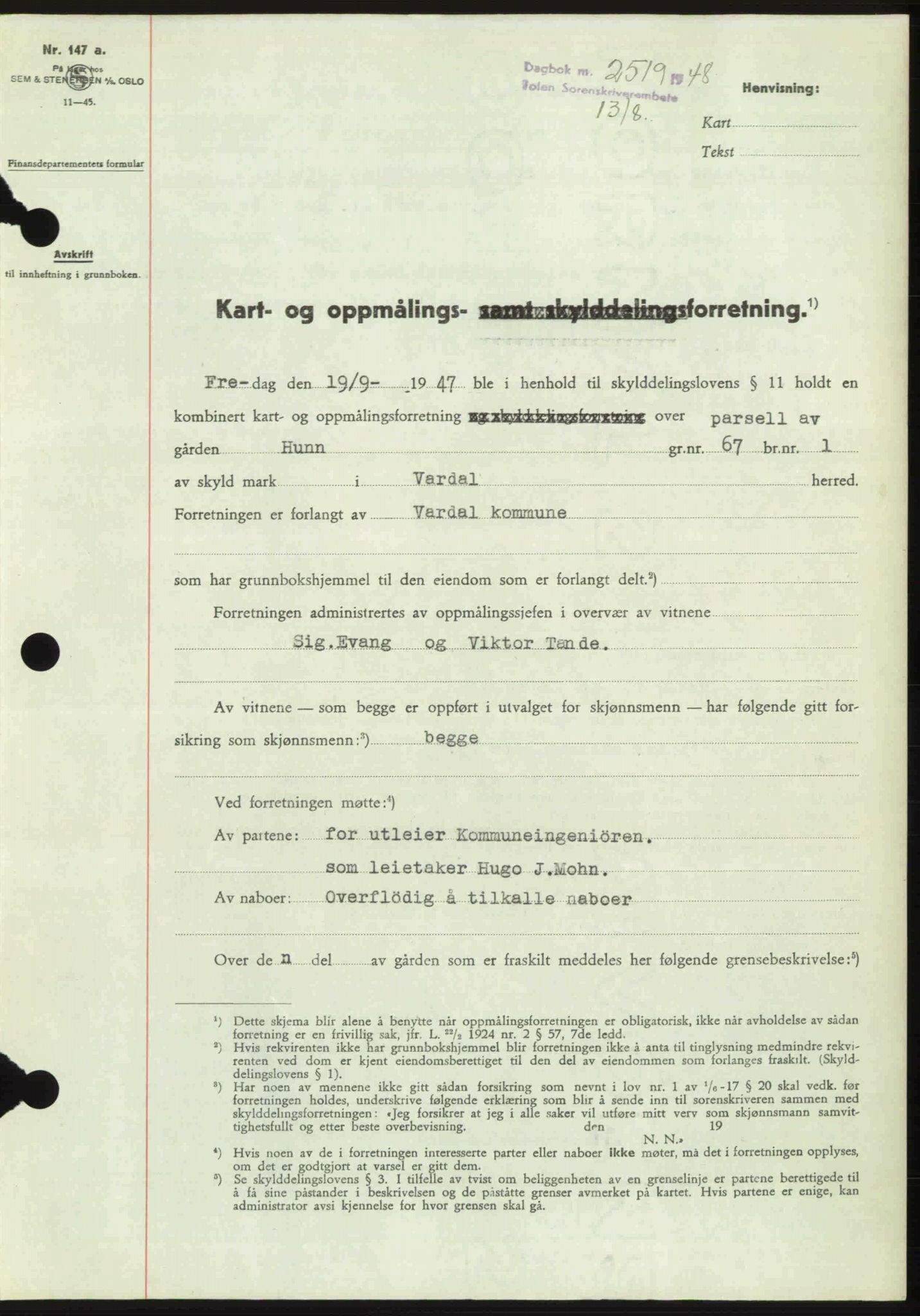 Toten tingrett, SAH/TING-006/H/Hb/Hbc/L0020: Mortgage book no. Hbc-20, 1948-1948, Diary no: : 2519/1948