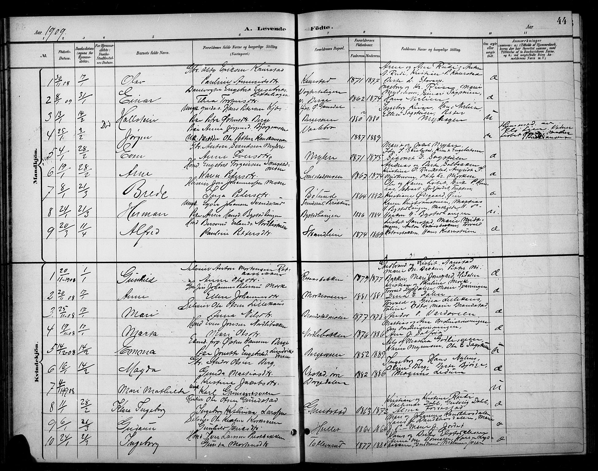 Ringebu prestekontor, SAH/PREST-082/H/Ha/Hab/L0009: Parish register (copy) no. 9, 1899-1921, p. 44