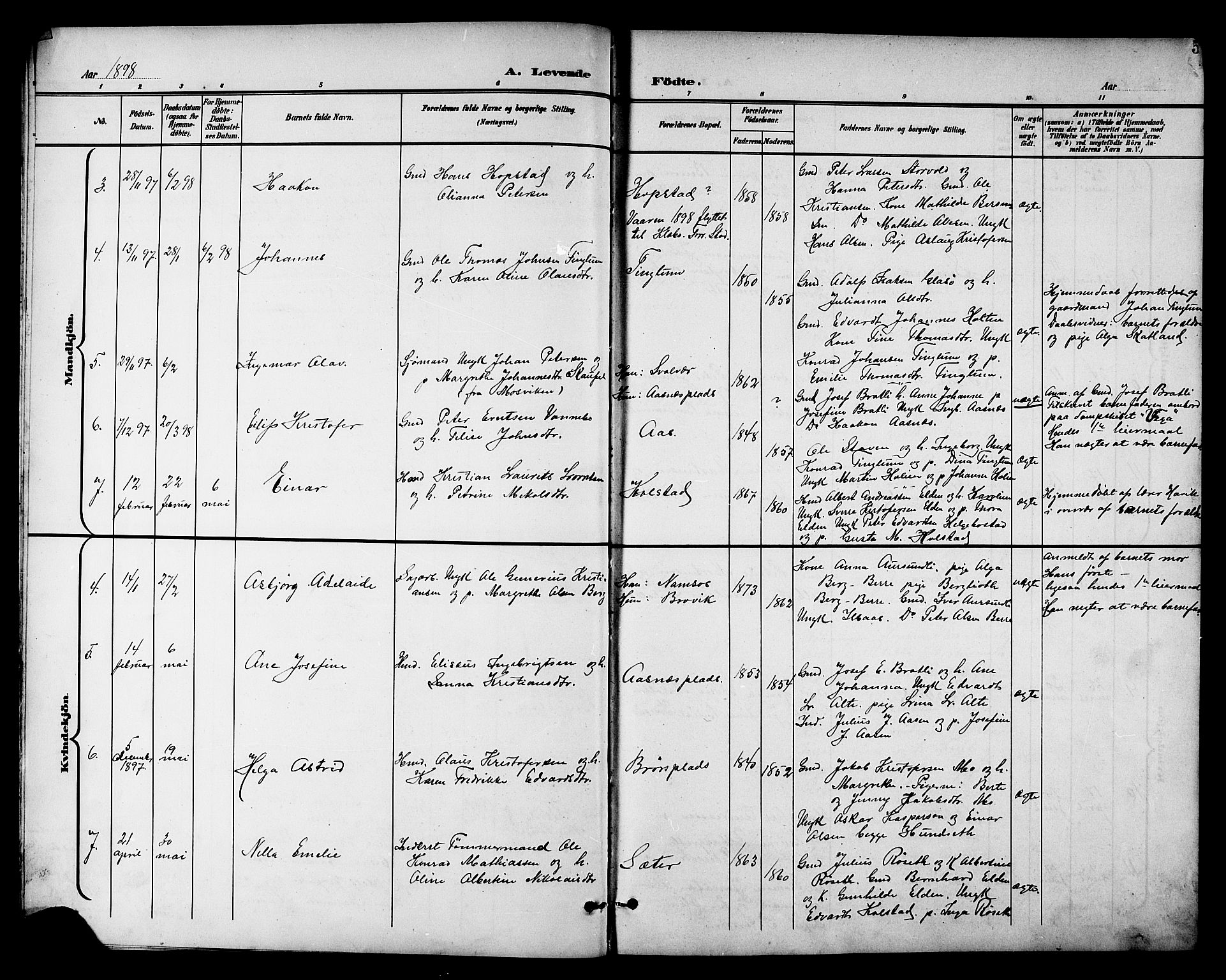 Ministerialprotokoller, klokkerbøker og fødselsregistre - Nord-Trøndelag, SAT/A-1458/742/L0412: Parish register (copy) no. 742C03, 1898-1910, p. 5