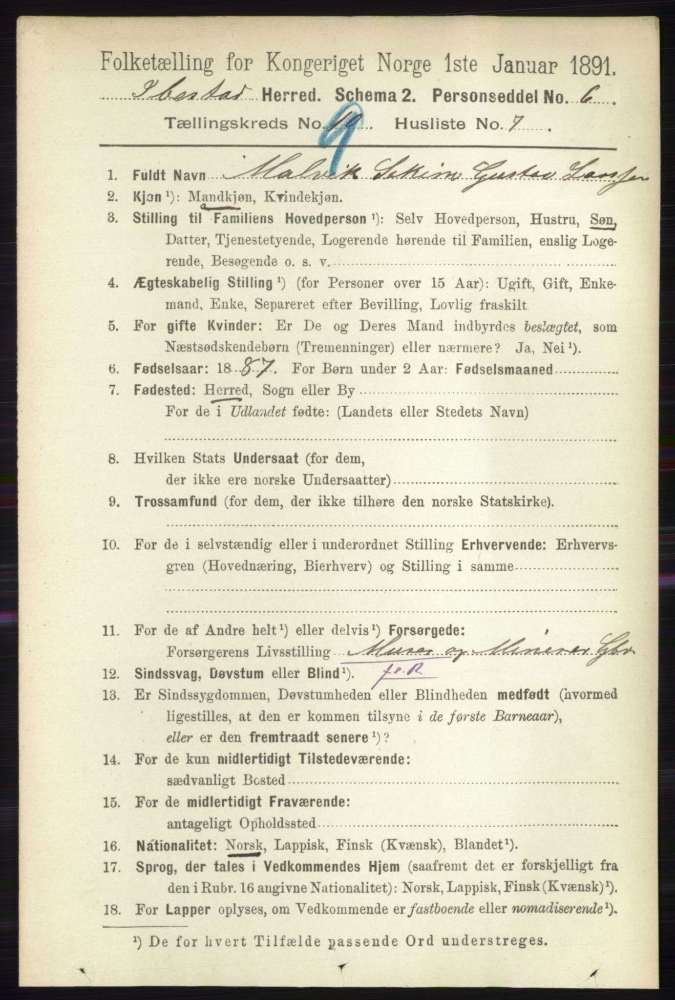 RA, 1891 census for 1917 Ibestad, 1891, p. 6029