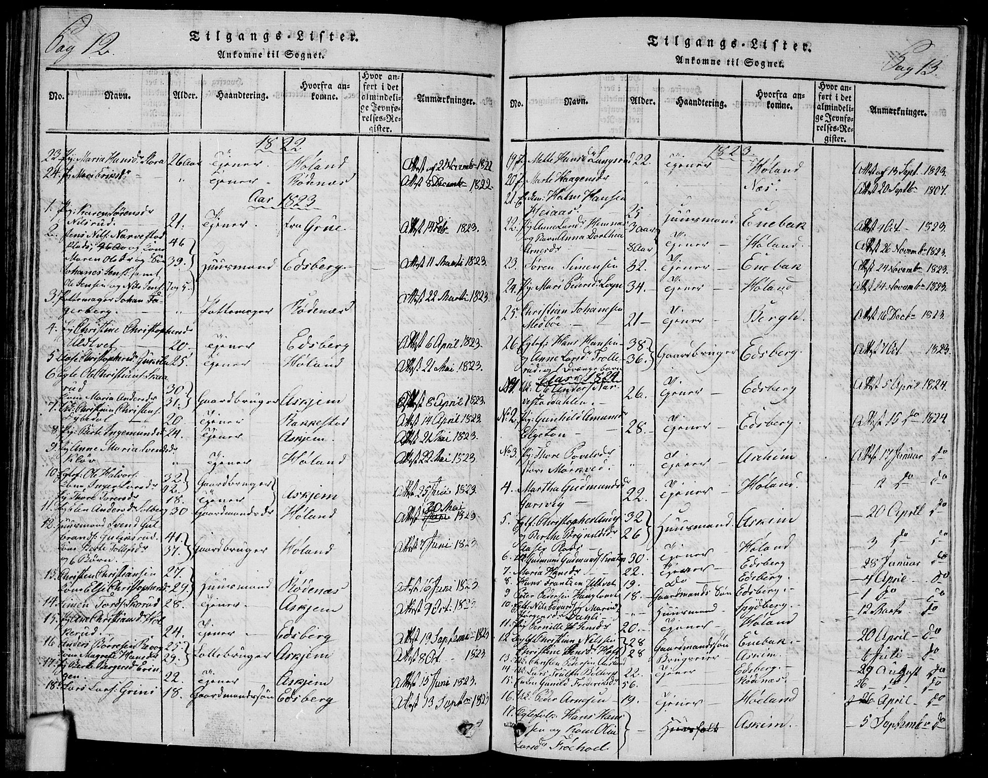 Trøgstad prestekontor Kirkebøker, AV/SAO-A-10925/G/Ga/L0001: Parish register (copy) no. I 1, 1815-1831, p. 12-13