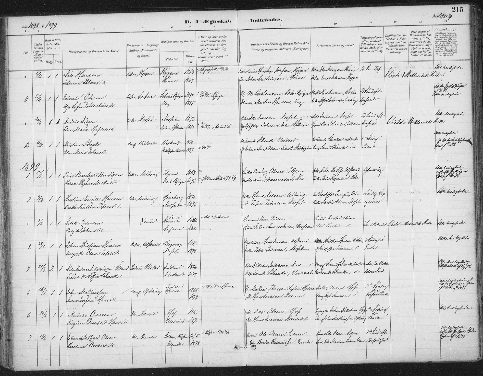 Ministerialprotokoller, klokkerbøker og fødselsregistre - Sør-Trøndelag, SAT/A-1456/659/L0743: Parish register (official) no. 659A13, 1893-1910, p. 215