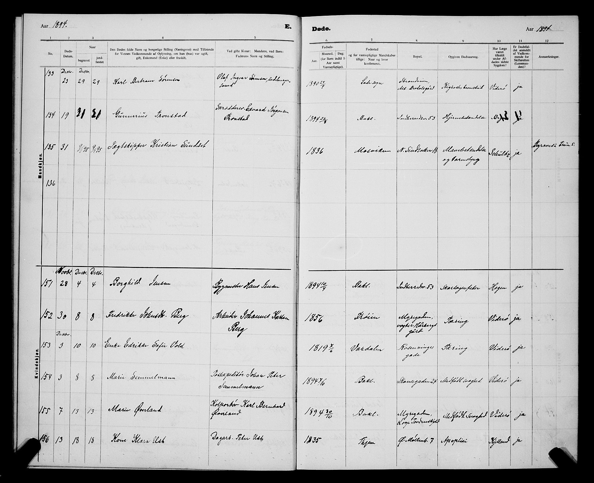 Ministerialprotokoller, klokkerbøker og fødselsregistre - Sør-Trøndelag, AV/SAT-A-1456/604/L0224: Parish register (copy) no. 604C07, 1894-1898