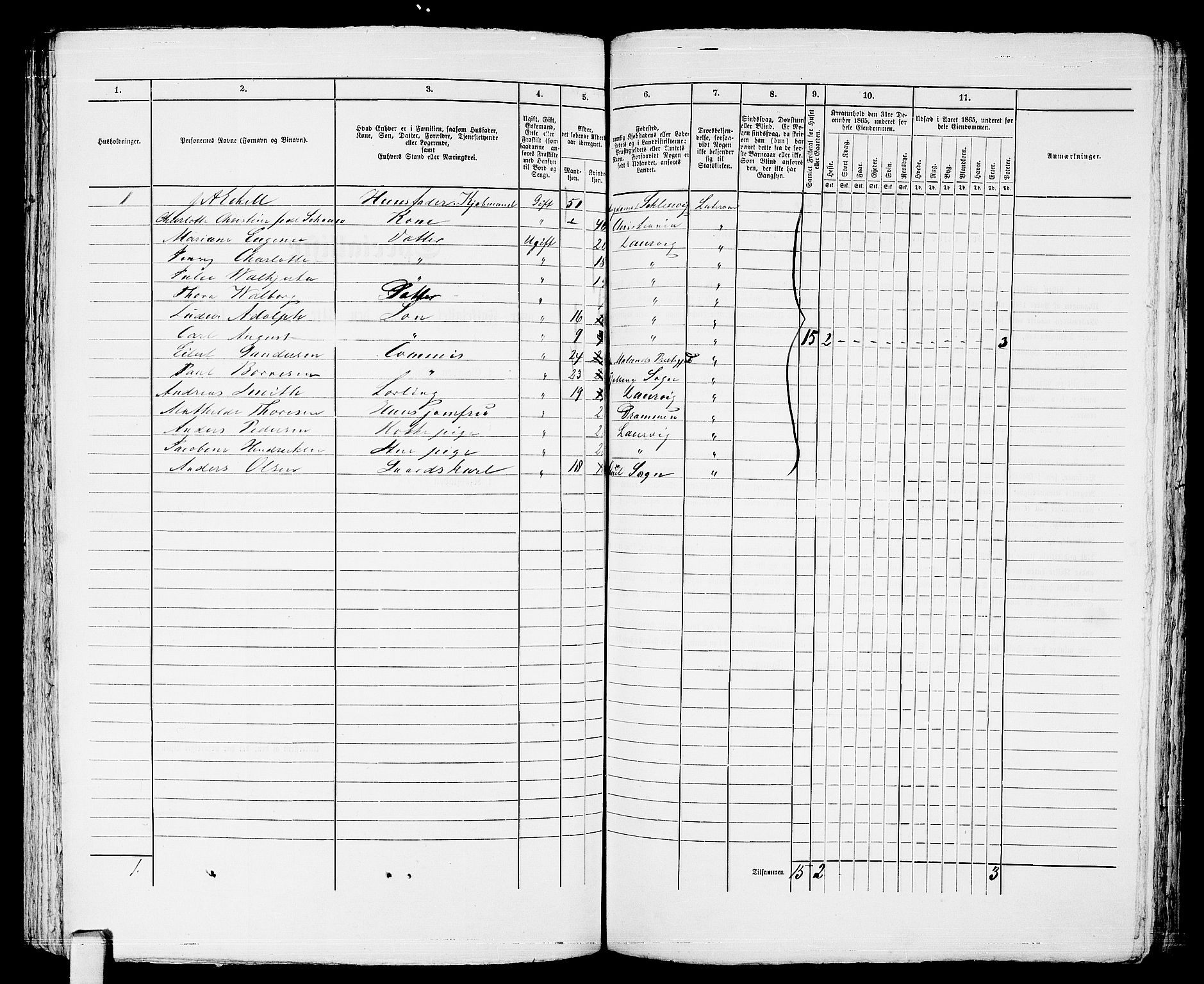 RA, 1865 census for Larvik, 1865, p. 406