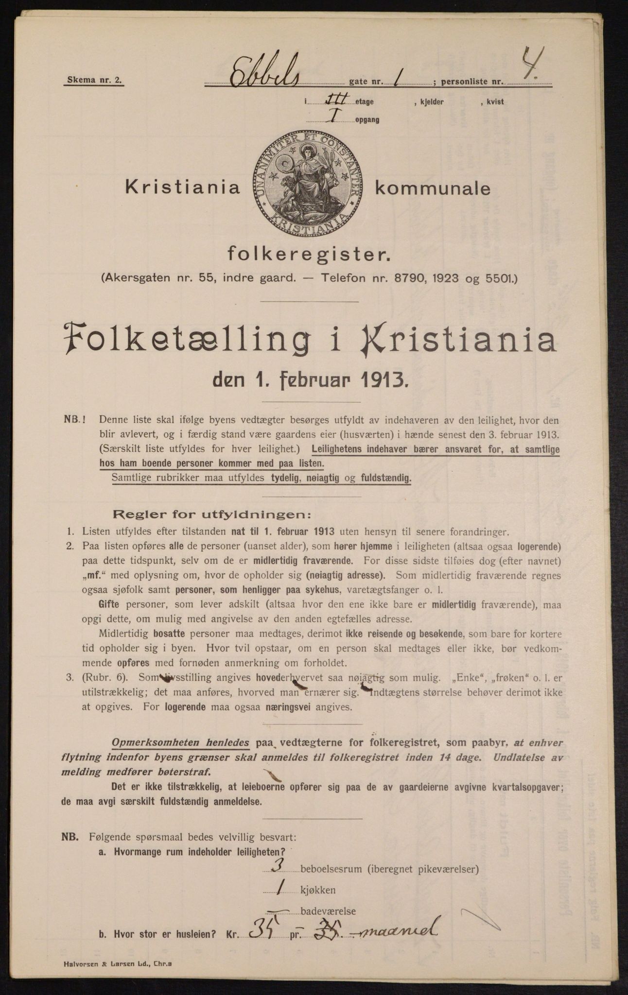 OBA, Municipal Census 1913 for Kristiania, 1913, p. 18110