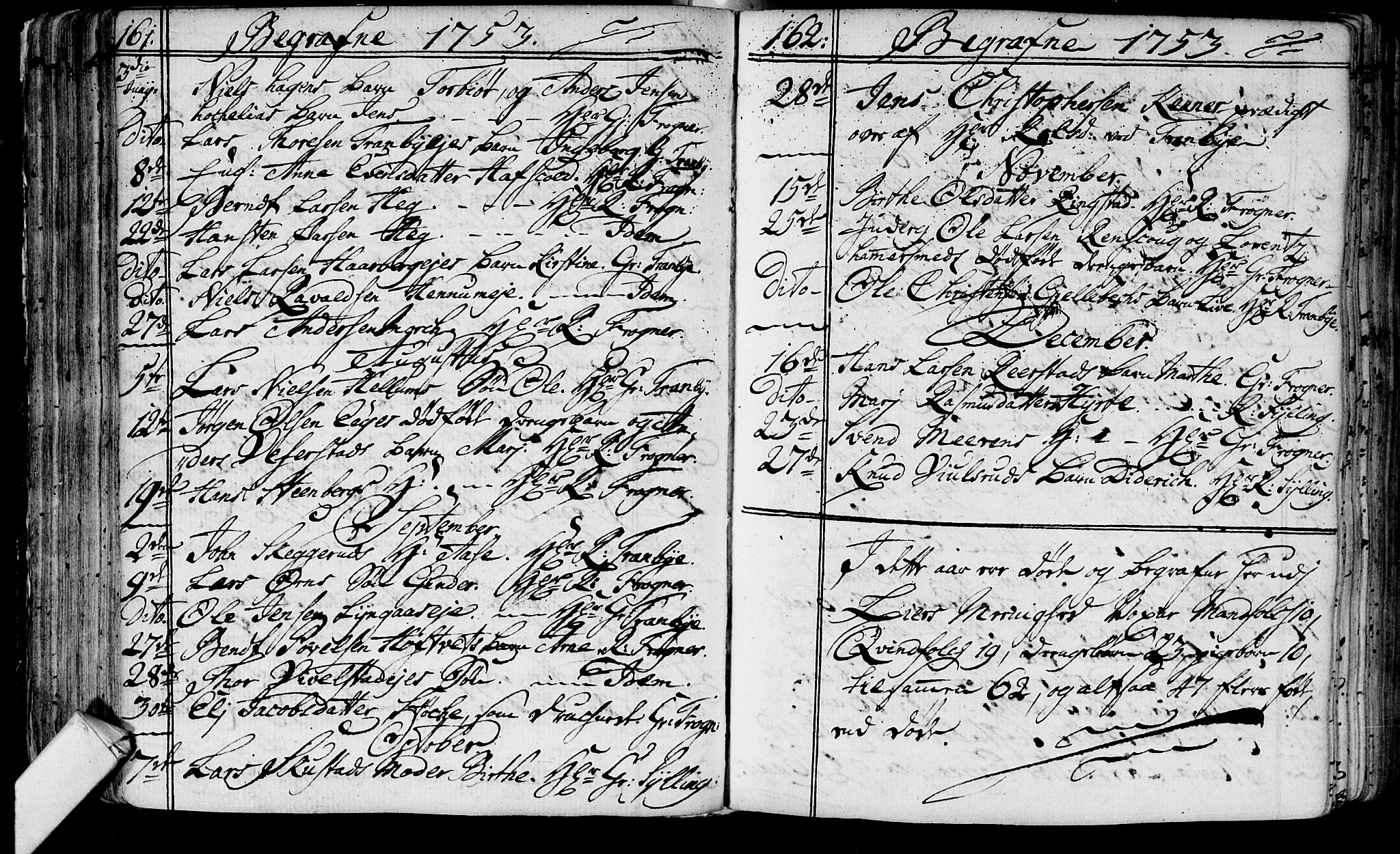 Lier kirkebøker, AV/SAKO-A-230/F/Fa/L0004: Parish register (official) no. I 4, 1749-1764, p. 161-162