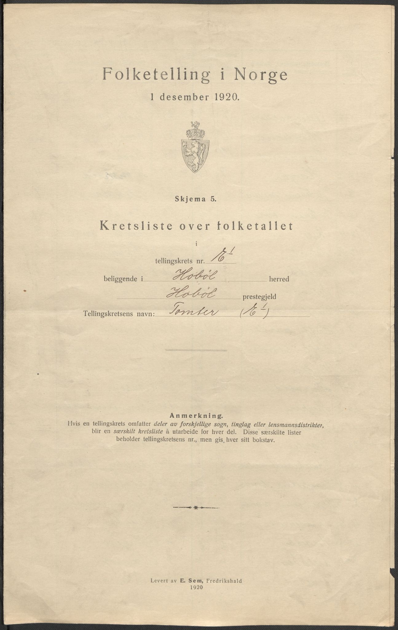 SAO, 1920 census for Hobøl, 1920, p. 29