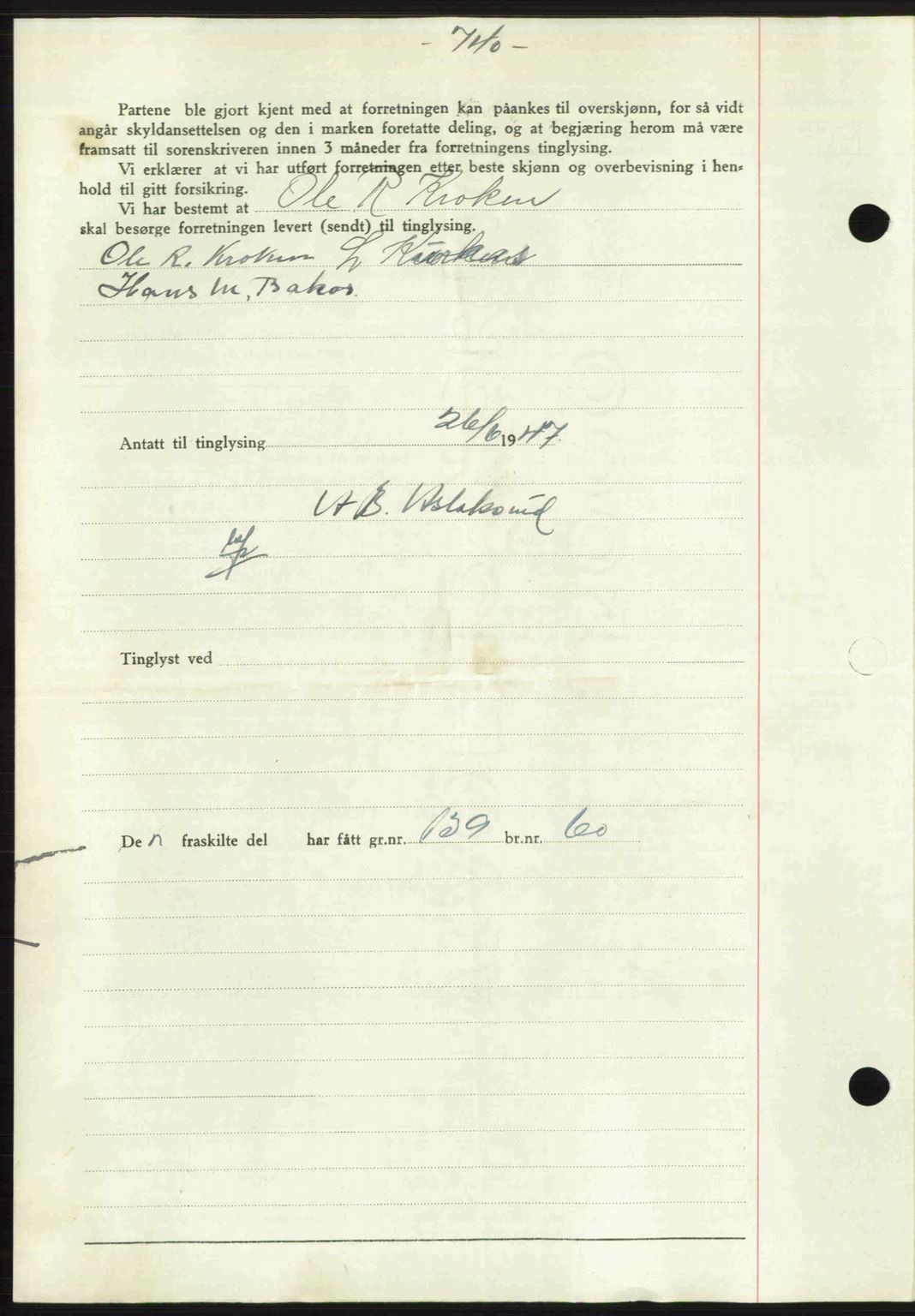 Gauldal sorenskriveri, SAT/A-0014/1/2/2C: Mortgage book no. A3, 1947-1947, Diary no: : 803/1947