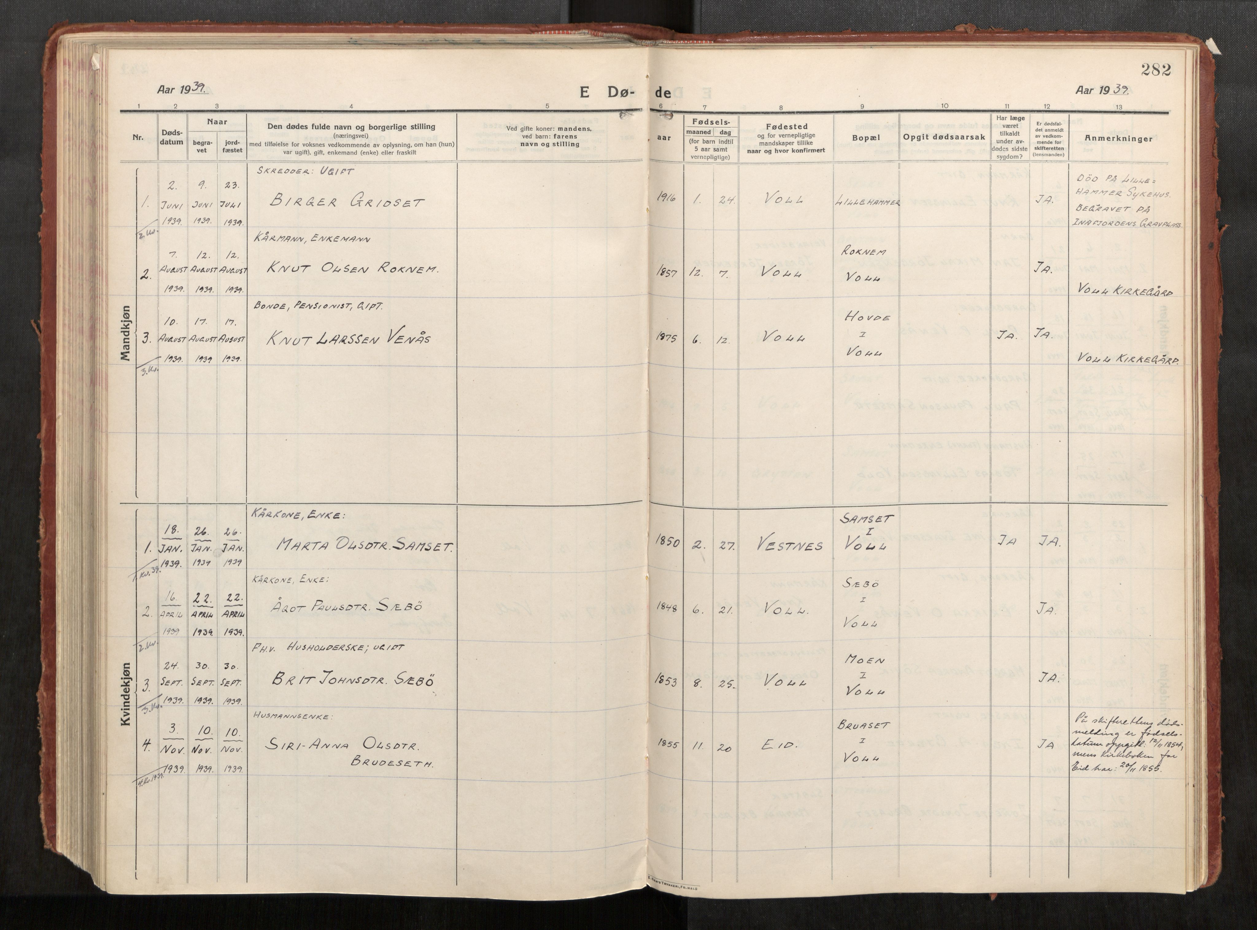 Eid sokneprestkontor, AV/SAT-A-1254: Parish register (official) no. 543A04, 1916-1956, p. 282