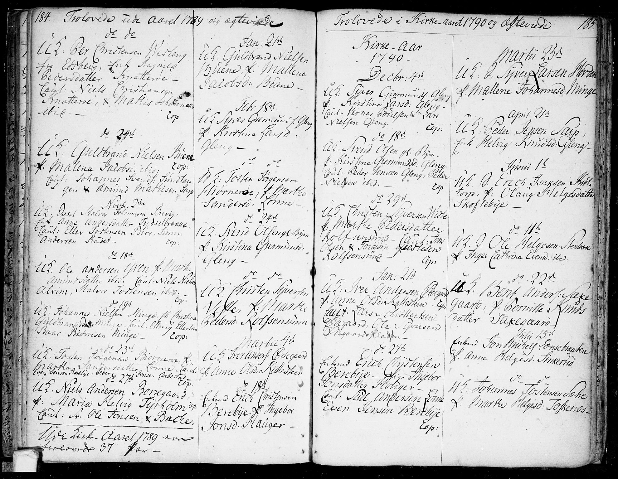 Tune prestekontor Kirkebøker, SAO/A-2007/F/Fa/L0003: Parish register (official) no. 3, 1781-1796, p. 184-185