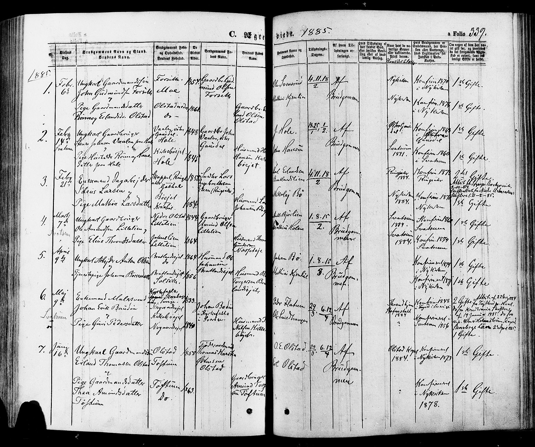 Gausdal prestekontor, SAH/PREST-090/H/Ha/Haa/L0010: Parish register (official) no. 10, 1867-1886, p. 339