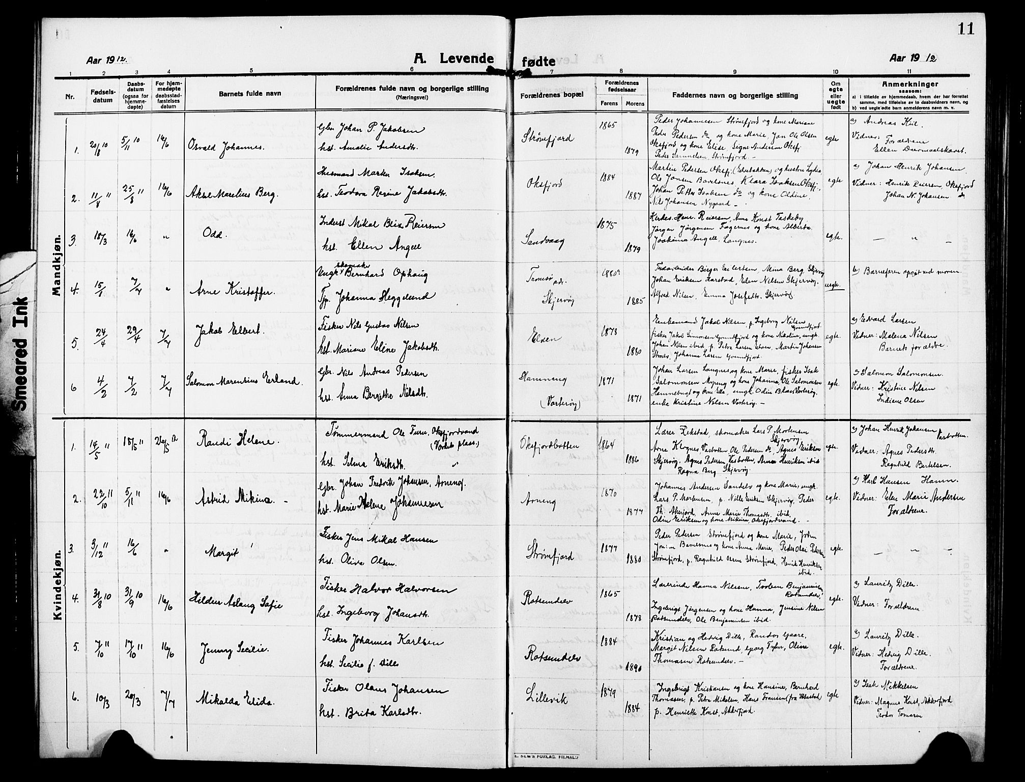 Skjervøy sokneprestkontor, AV/SATØ-S-1300/H/Ha/Hab/L0009klokker: Parish register (copy) no. 9, 1911-1926, p. 11